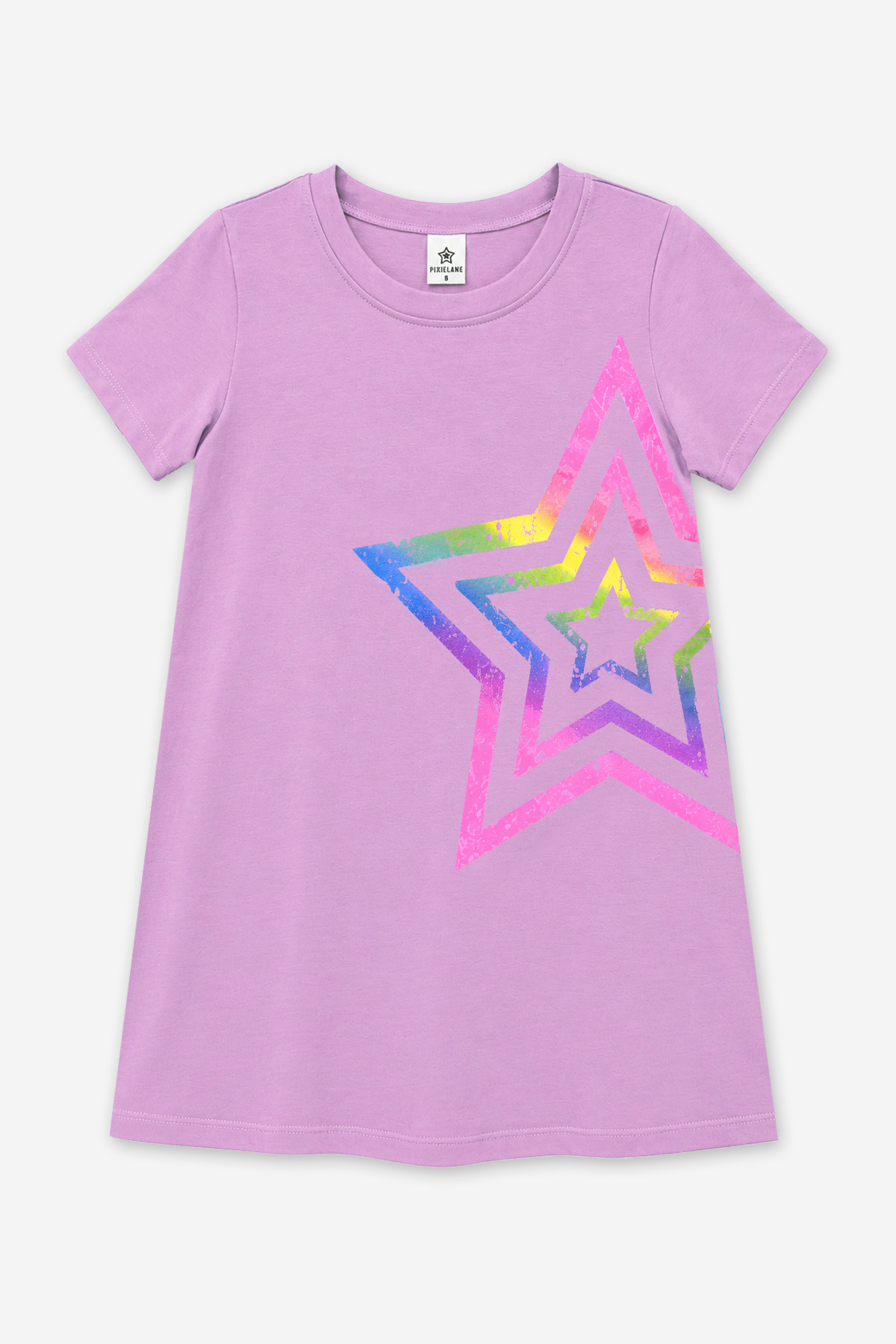 Washed Cotton Short Sleeve T-Shirt Dress - Vintage Pink Rainbow Star - NEW!