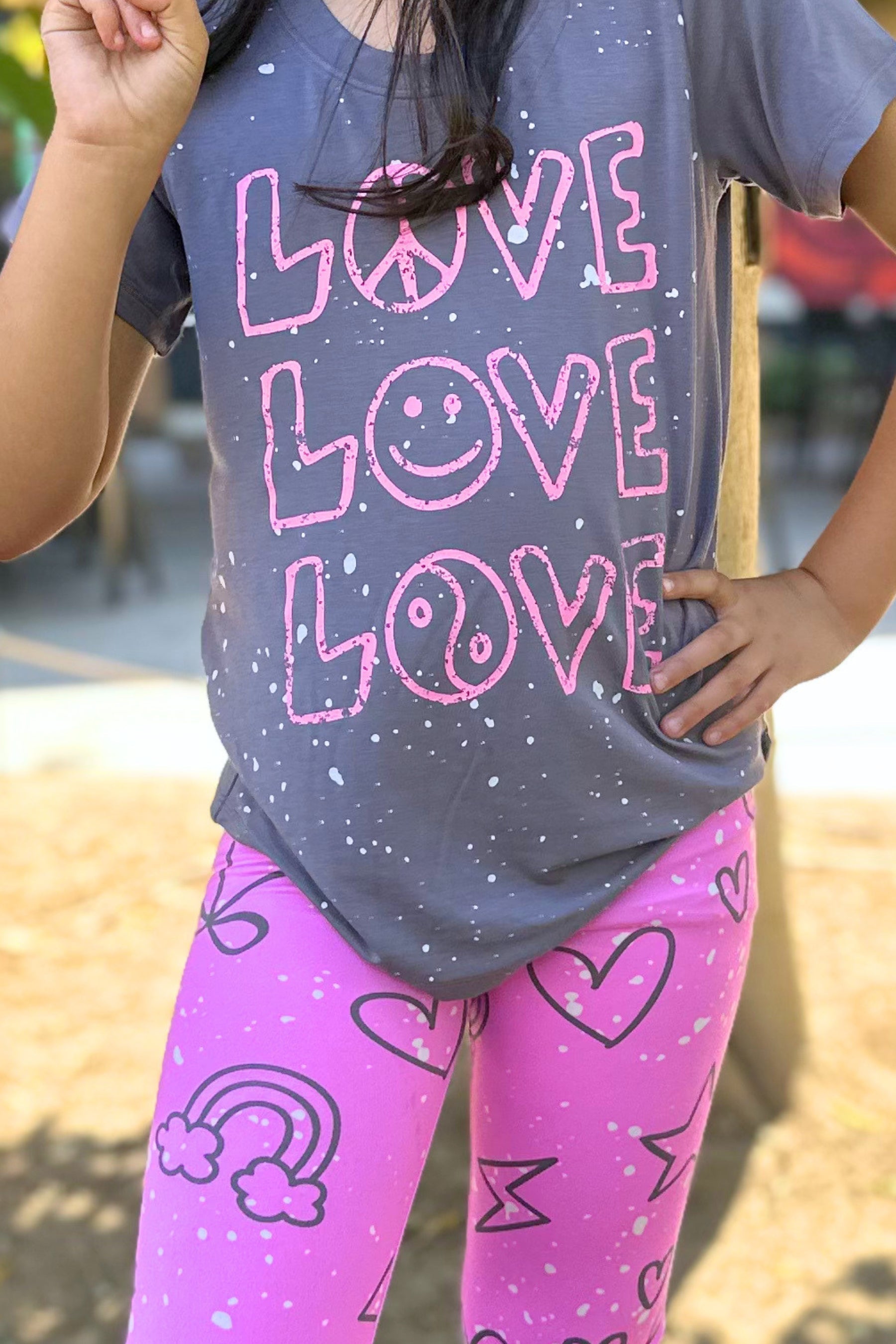 Modal Short Sleeve Top - Charcoal Pink Love Splatter - NEW!