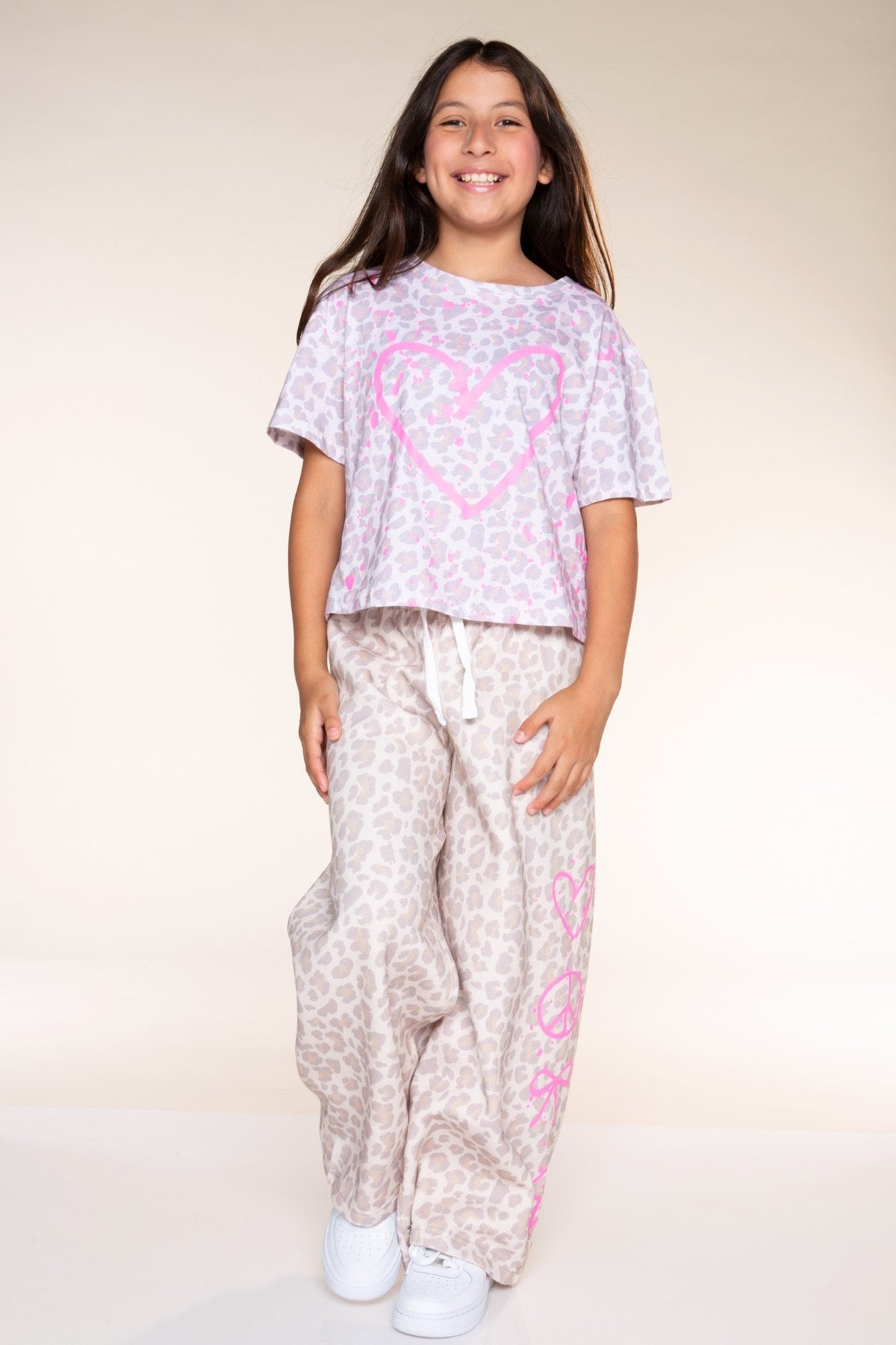 Washed Cotton Drop Shoulder Tee. - Denim Floral Smile