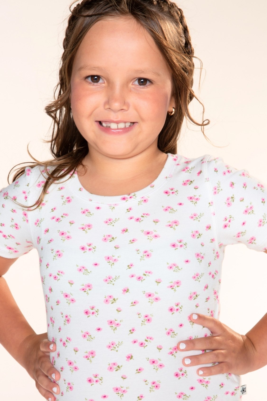 Ultra-Soft Ribbed Fitted Tee - Oatmeal Pink Floral - NEW!