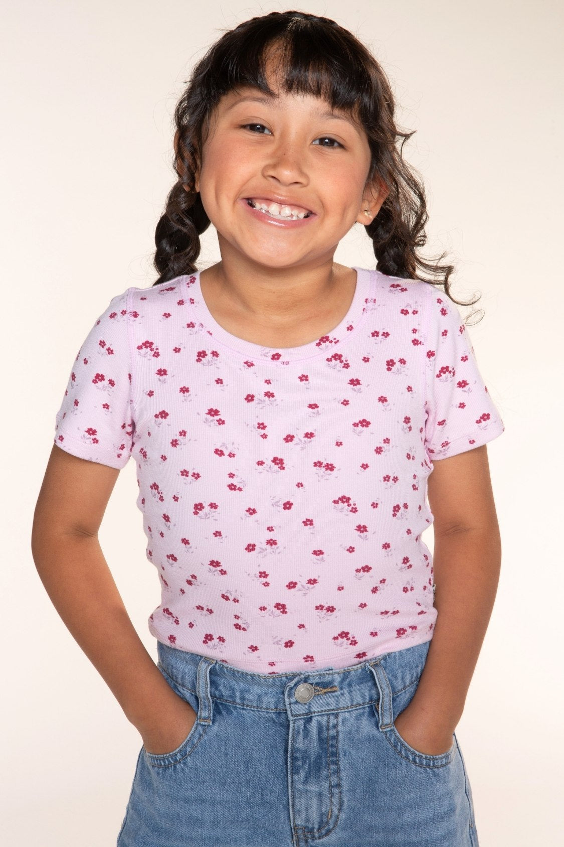 Ultra-Soft Ribbed Fitted Tee - Oatmeal Pink Floral - NEW!