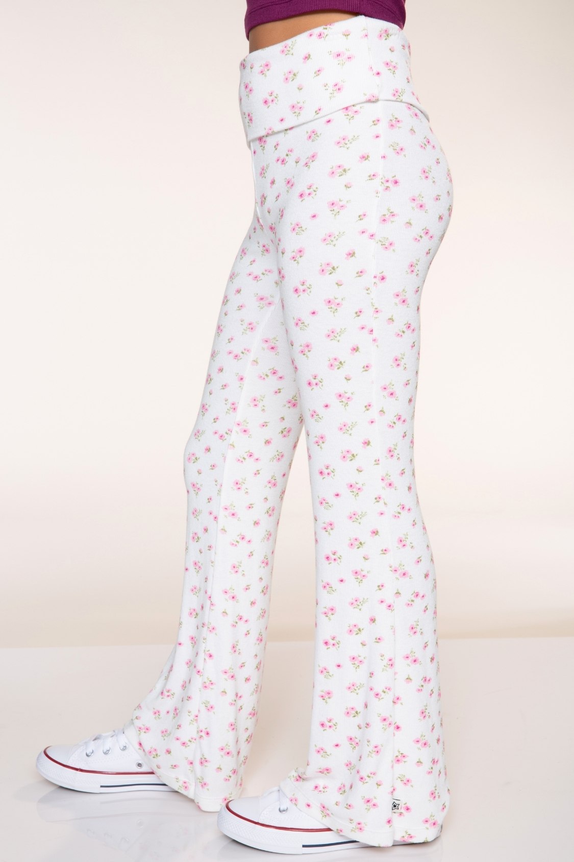 Foldover Rib Flare Legging - Oatmeal Pink Floral - NEW!