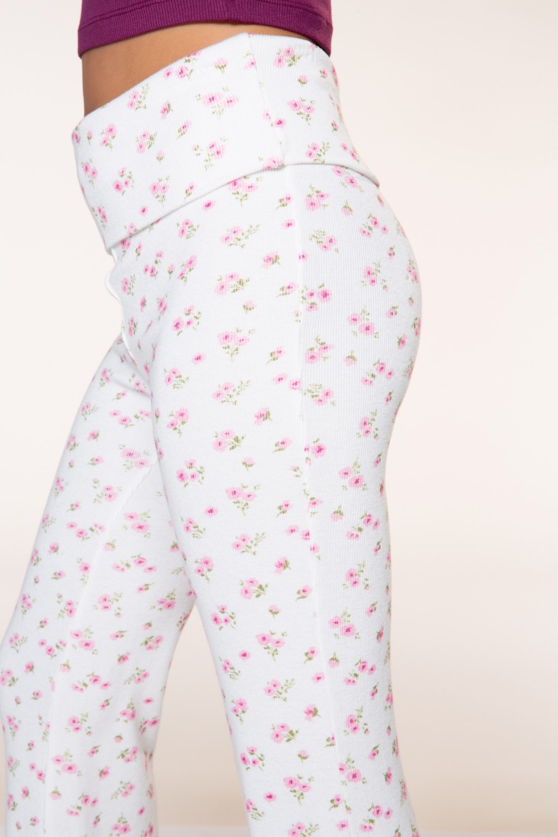 Foldover Rib Flare Legging - Oatmeal Pink Floral - NEW!