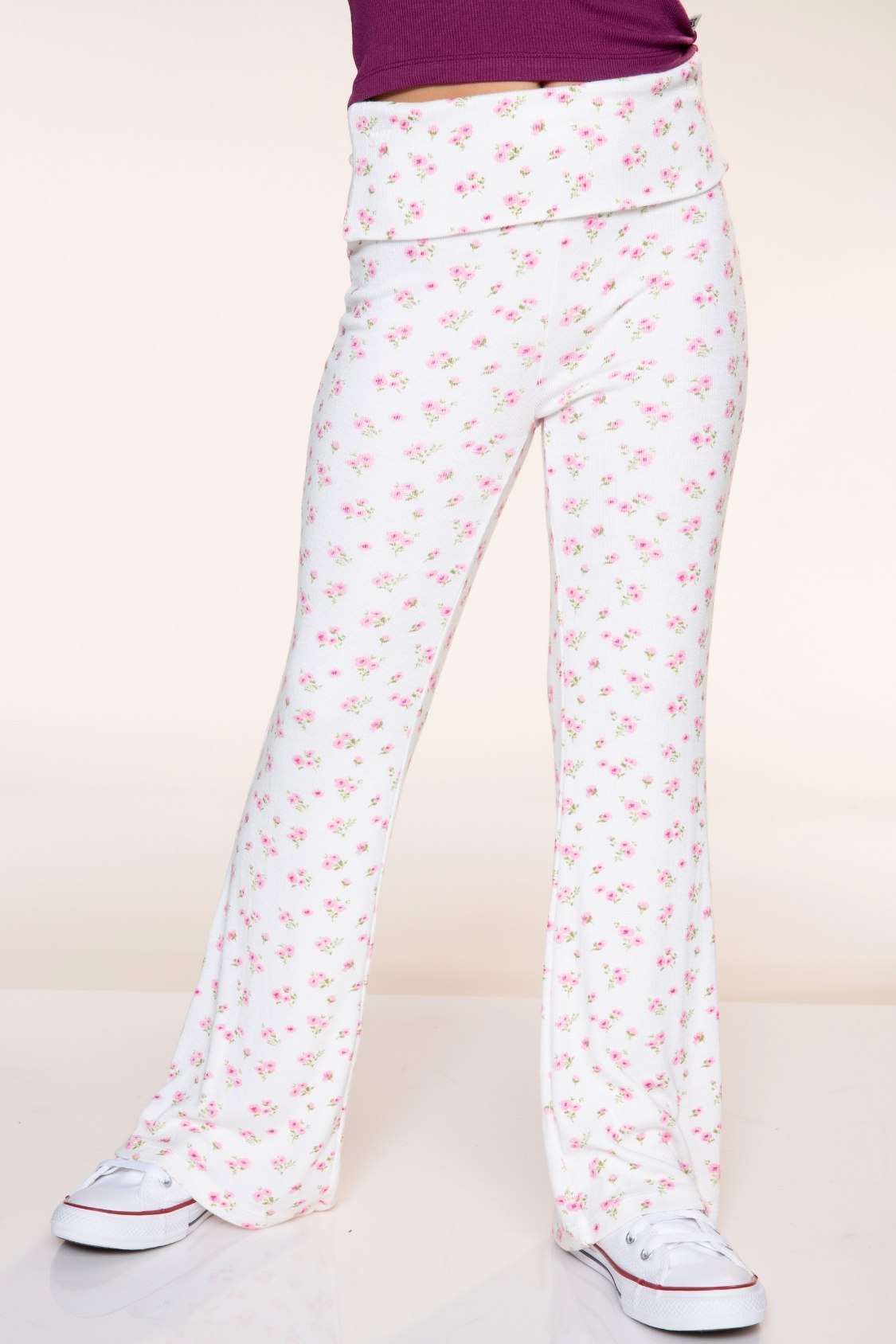 Foldover Rib Flare Legging - Oatmeal Pink Floral - NEW!