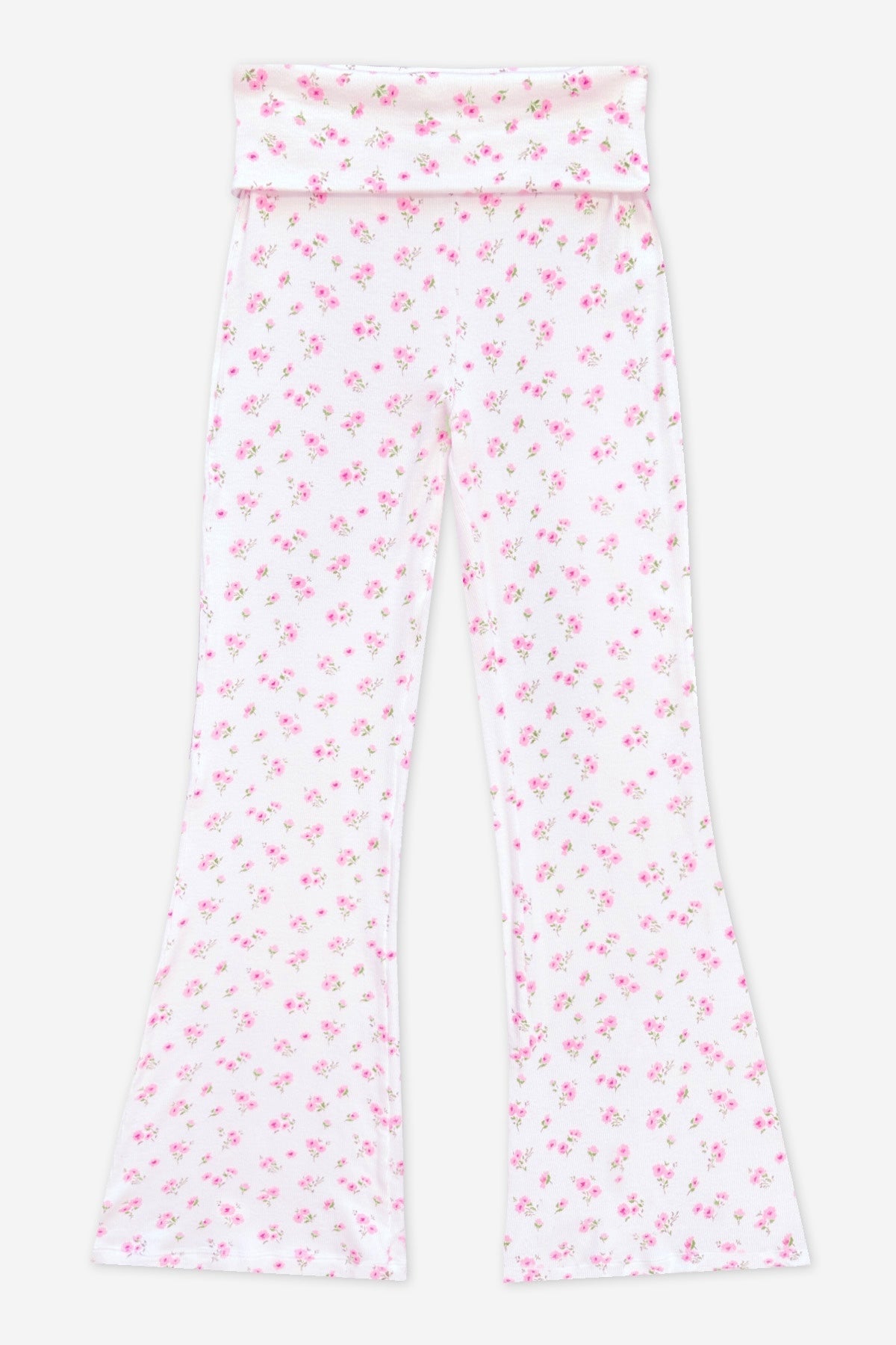 Foldover Rib Flare Legging - Oatmeal Pink Floral - NEW!