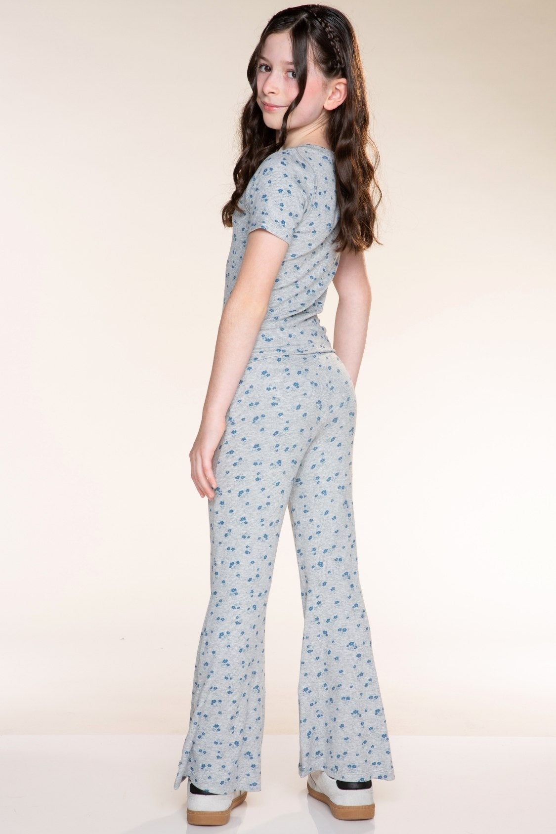 Foldover Rib Flare Legging - Oatmeal Pink Floral - NEW!