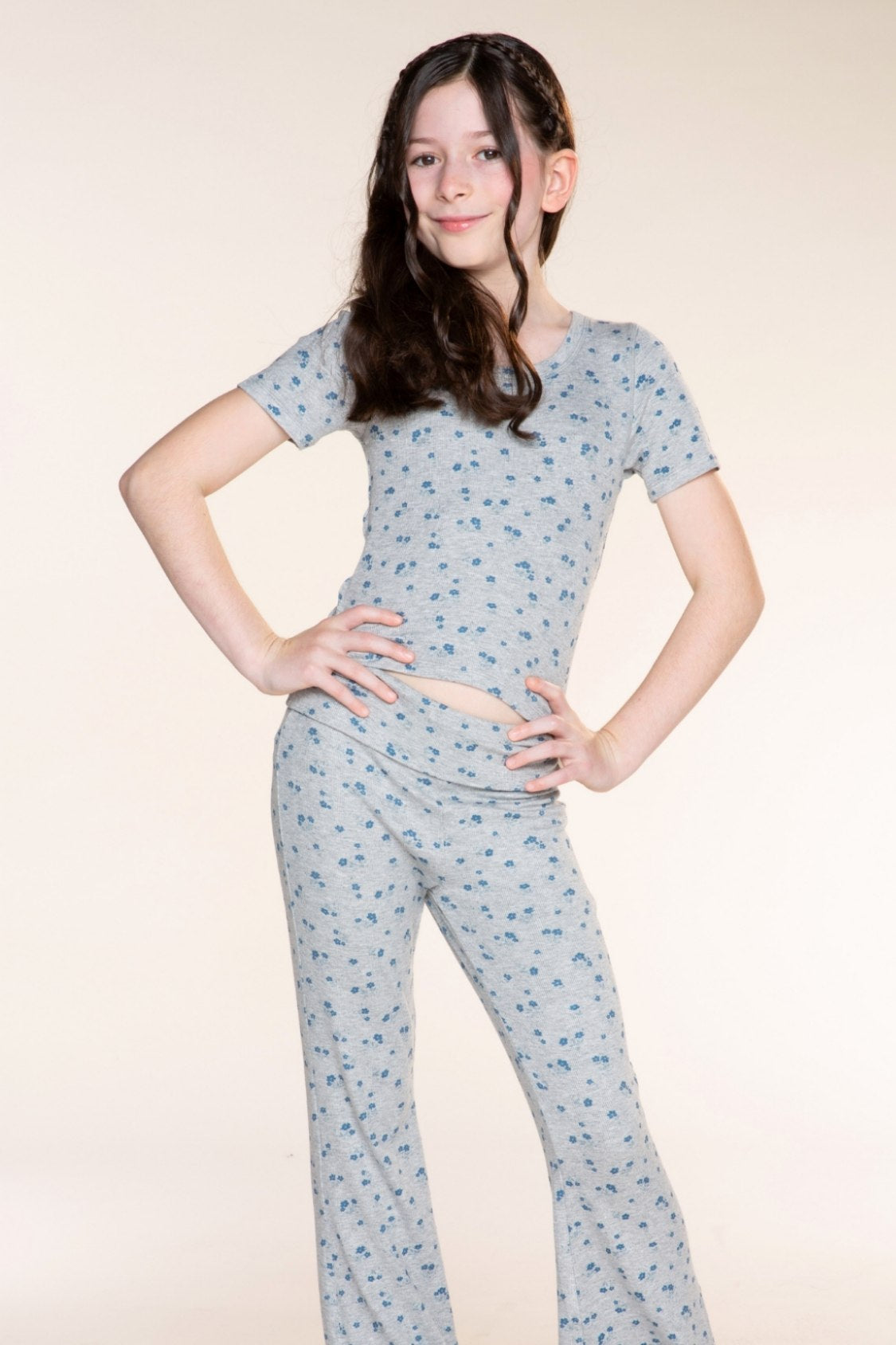 Foldover Rib Flare Legging - Oatmeal Pink Floral - NEW!