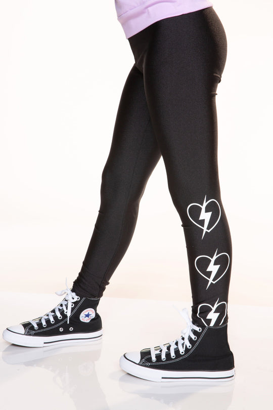 High Shine Long Legging in Black Heart Bolt