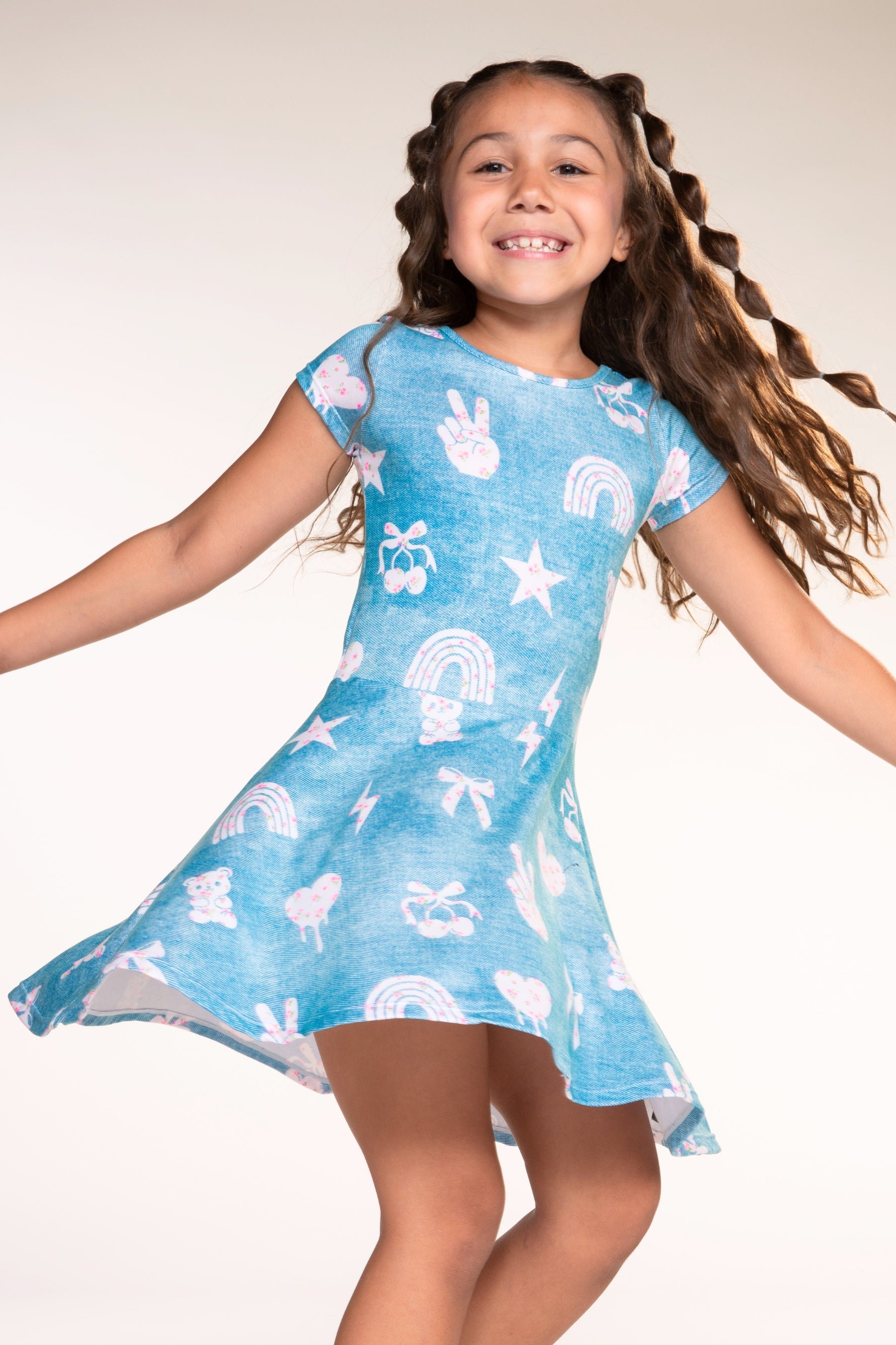 2 Pack SS Skater Dress - Denim Ivory Floral | Rainbow Leopard Heart - NEW!