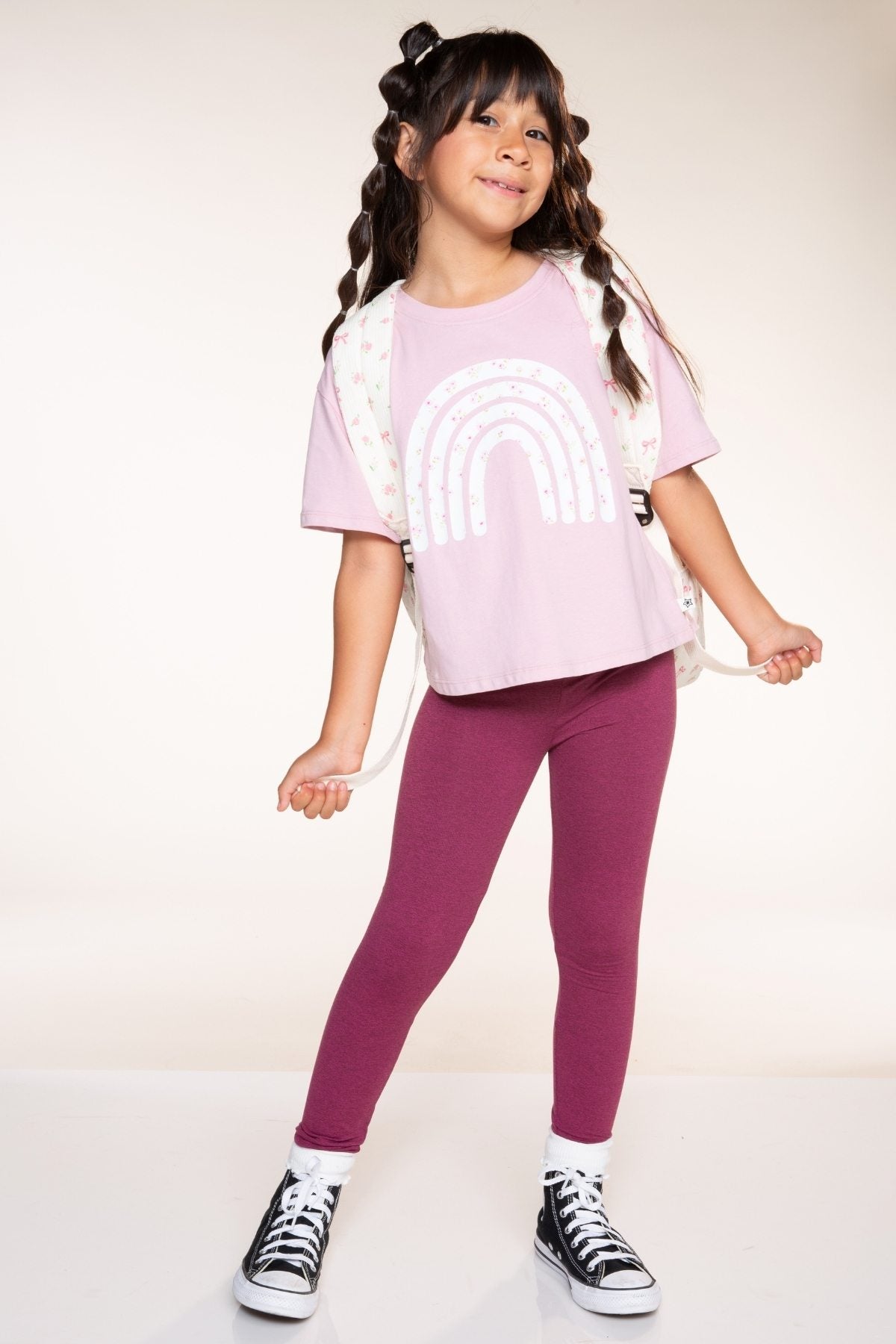 Washed Cotton Drop Shoulder Tee. - Denim Floral Smile