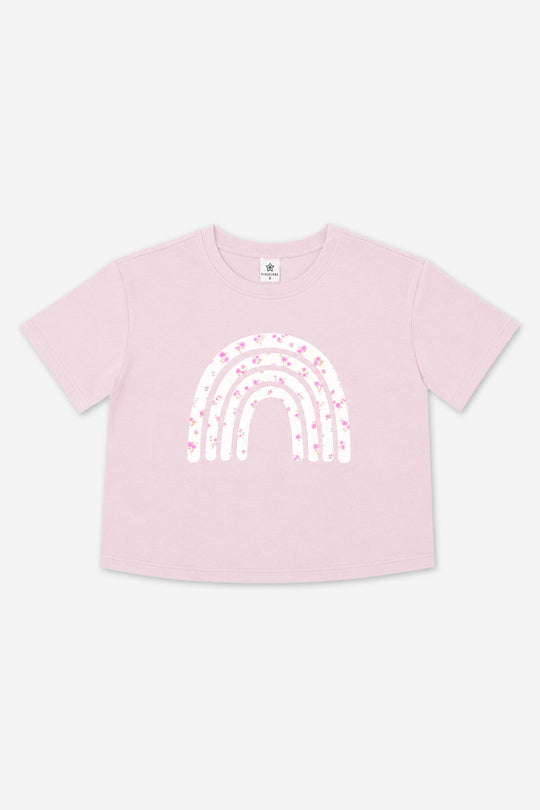 Washed Cotton Drop Shoulder Tee in Mauve Floral Rainbow