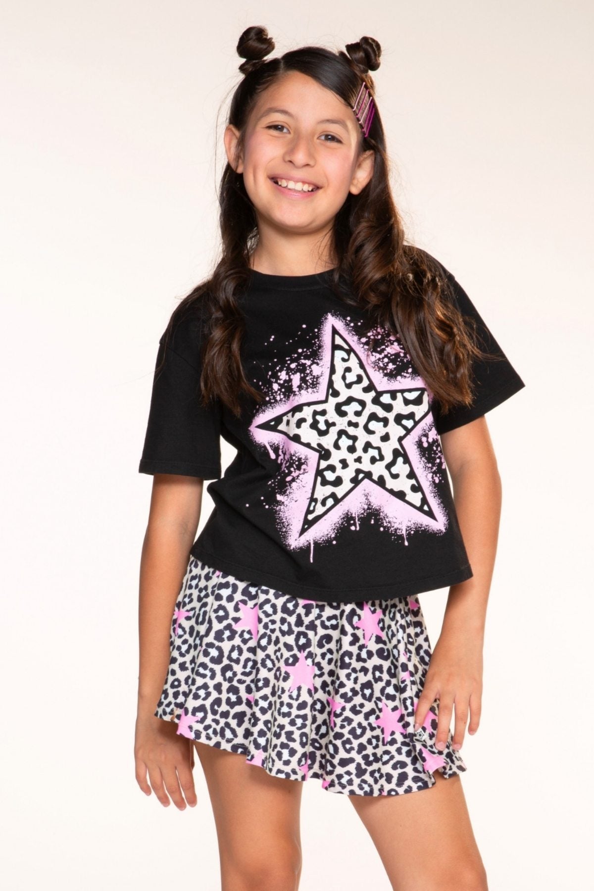 Washed Cotton Drop Shoulder Tee. - Denim Floral Smile