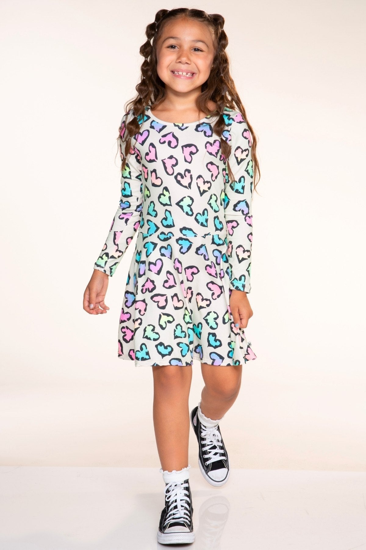 Simply Soft Long Sleeve Skater Dress - Rainbow Leopard Heart - NEW!