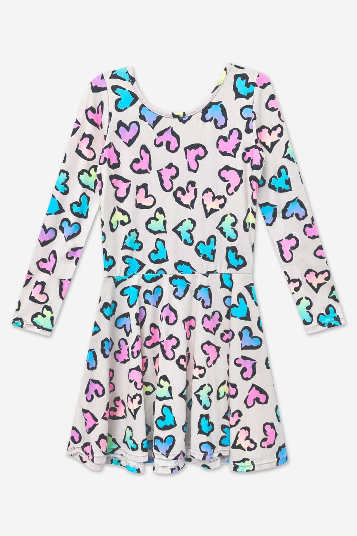 Simply Soft Long Sleeve Skater Dress - Rainbow Leopard Heart - NEW!
