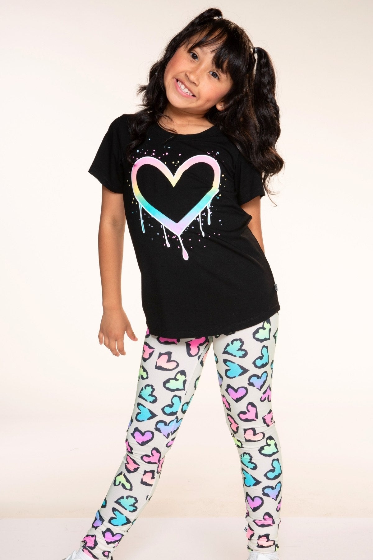 Modal Short Sleeve Shirttail Top - Black Rainbow Drip Heart - NEW!