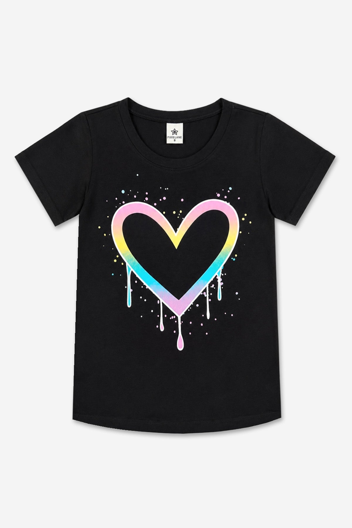 Modal Short Sleeve Shirttail Top - Black Rainbow Drip Heart - NEW!