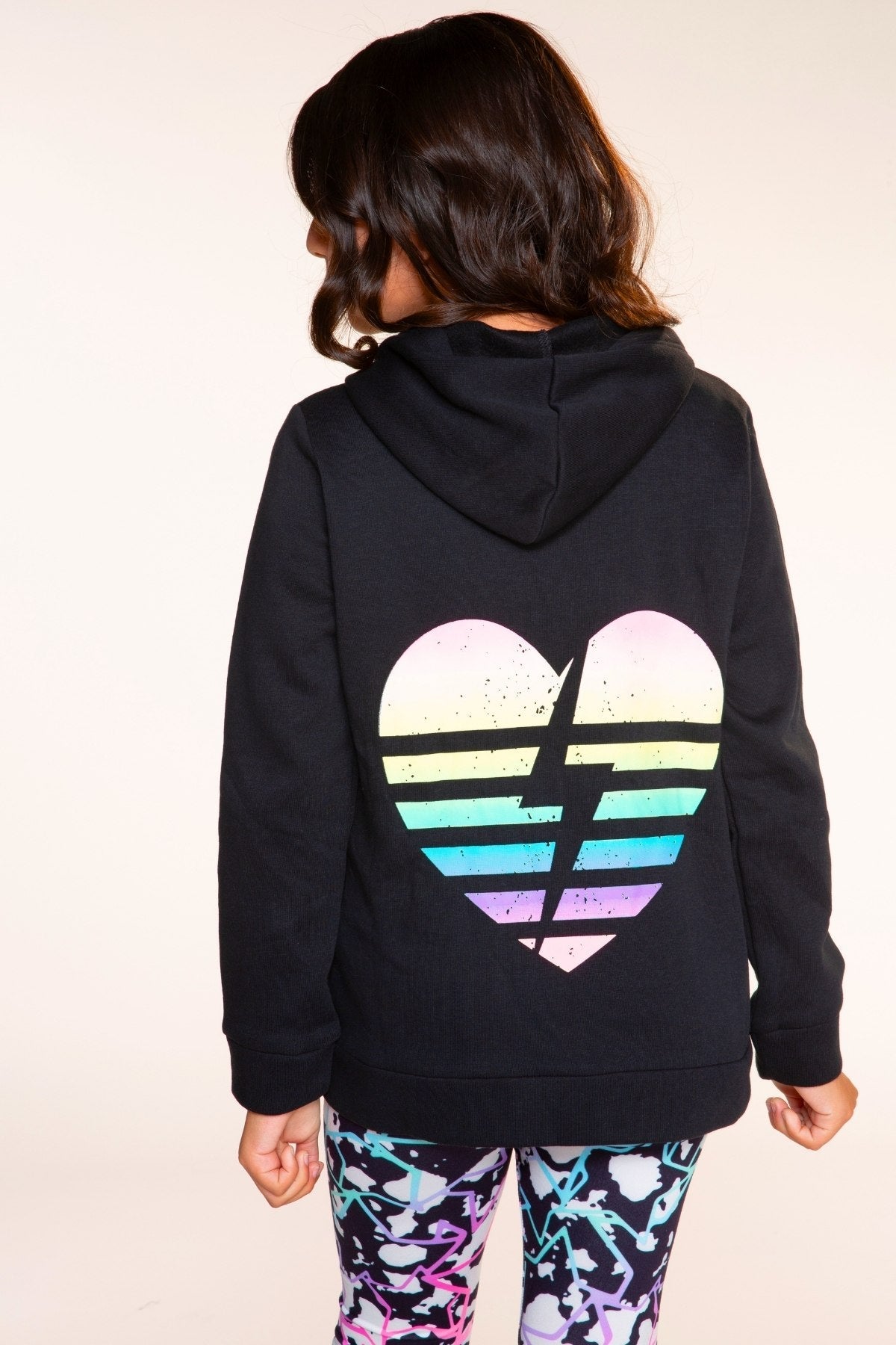 Cloud Soft French Terry Easy Zip Hoodie - Black Rainbow Heart Bolt - NEW!