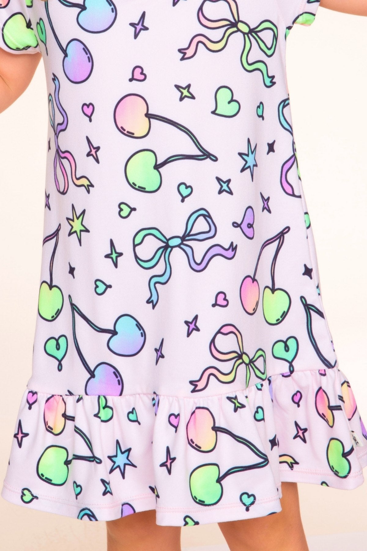 Simply Soft Short Sleeve Ruffle Lounge Dress - Pink Rainbow Bow Cherry - NEW