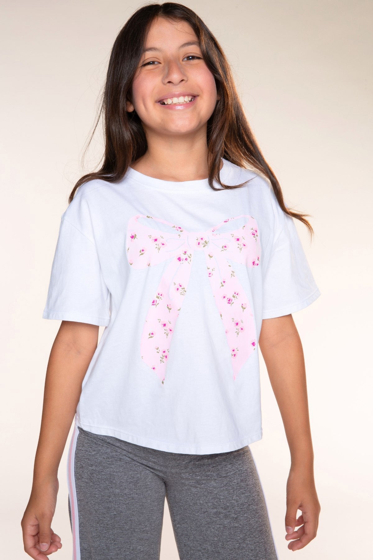 Washed Cotton Drop Shoulder Tee. - Denim Floral Smile