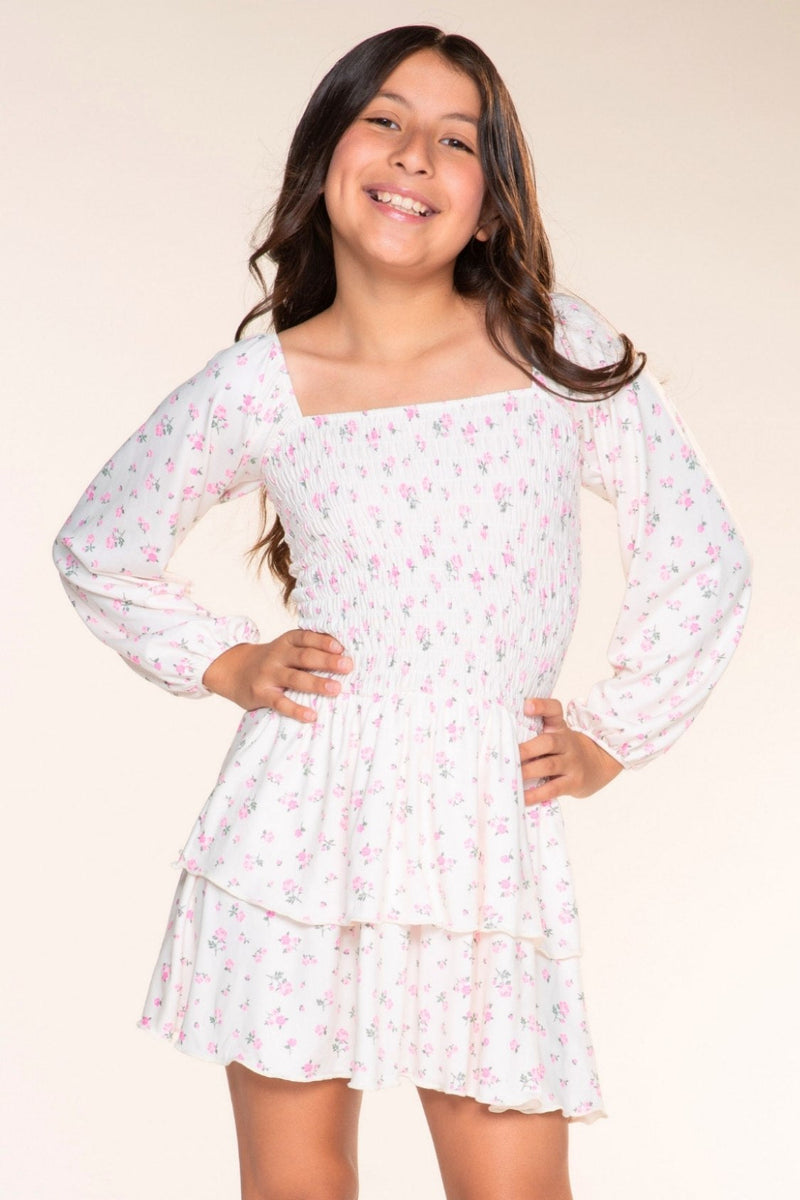 Simply Soft Long Sleeve Smocked Ruffle Skirt Dress