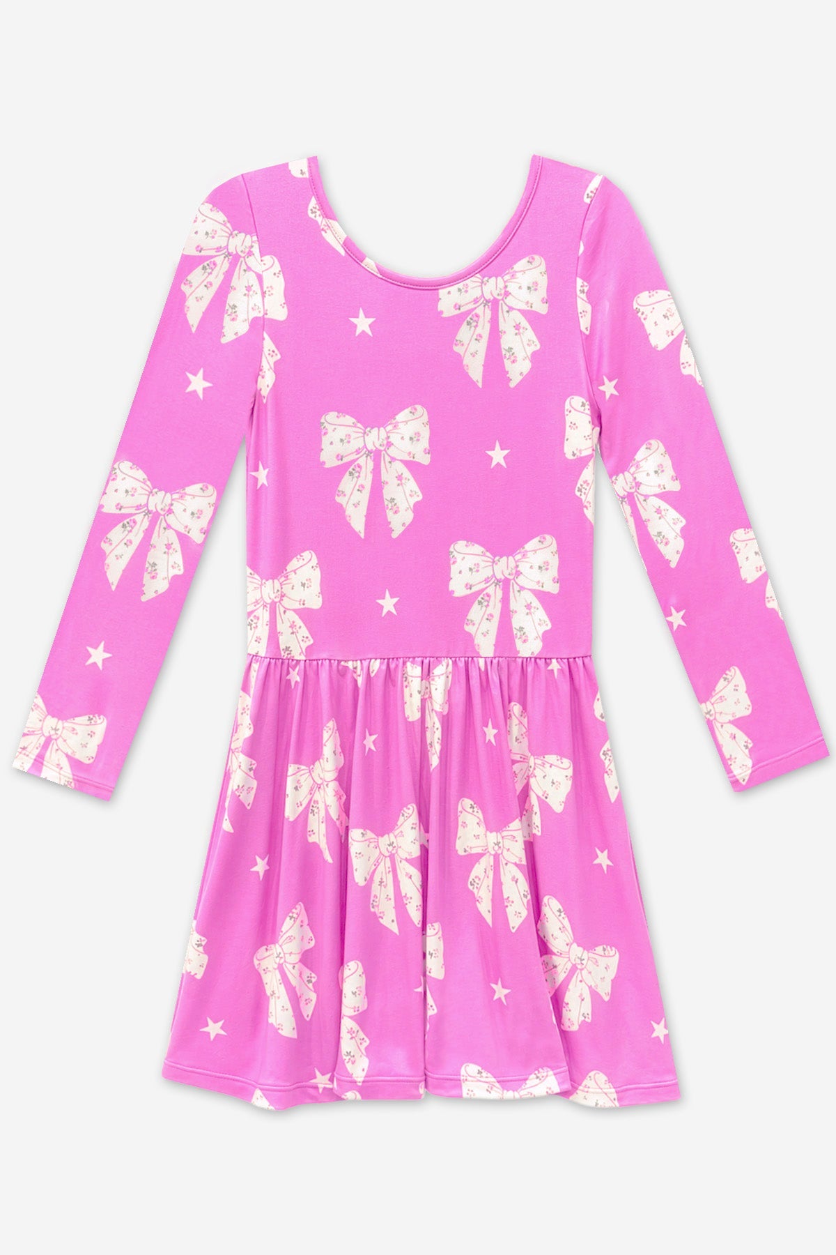 Simply Soft Long Sleeve Scoop Back Be Happy Dress - Pink Floral Bow - NEW!