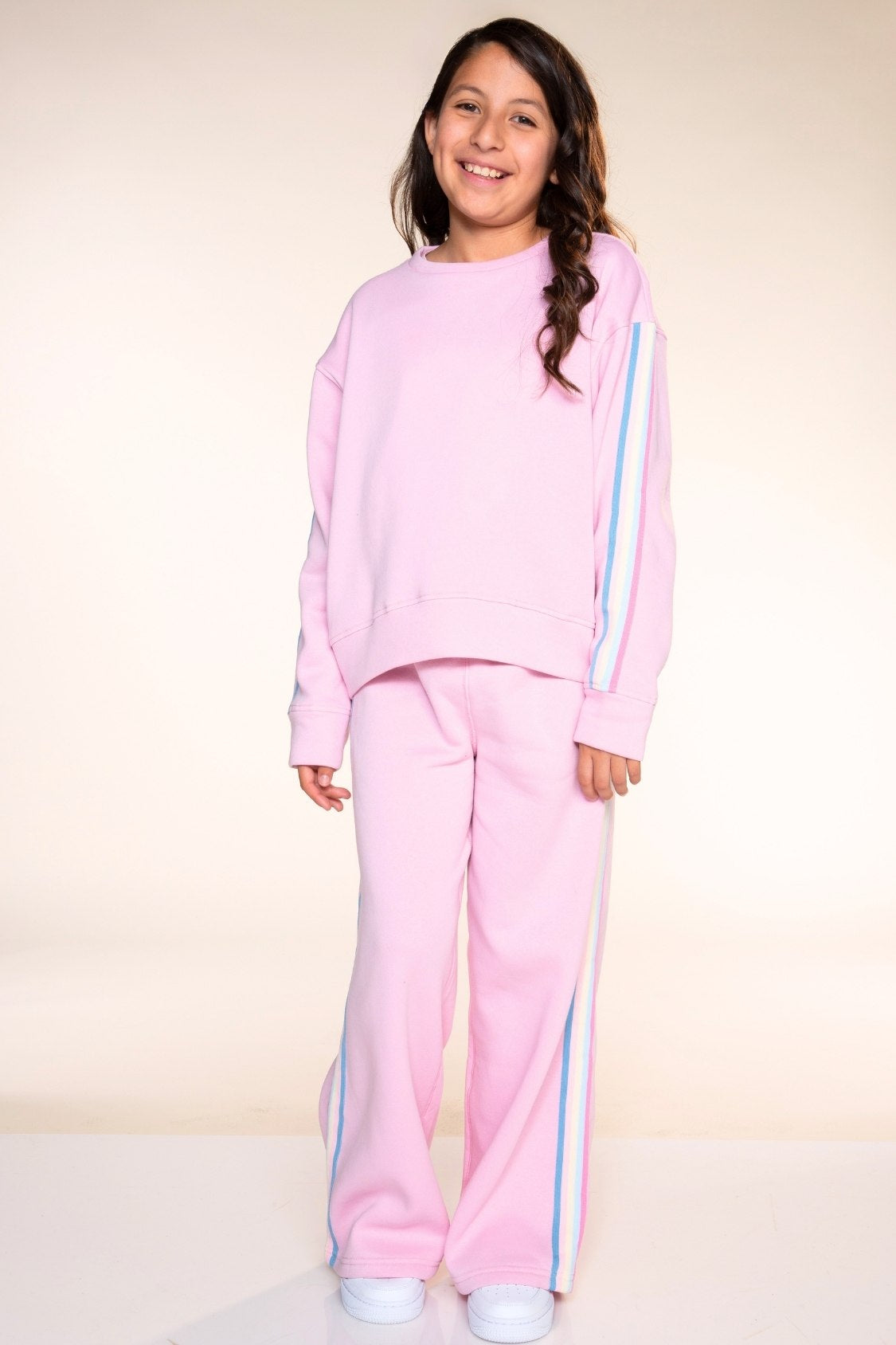 Cloud Soft French Terry Everyday Sweatshirt - Dusty Pink Blue Ivory Pink Stripe - NEW!