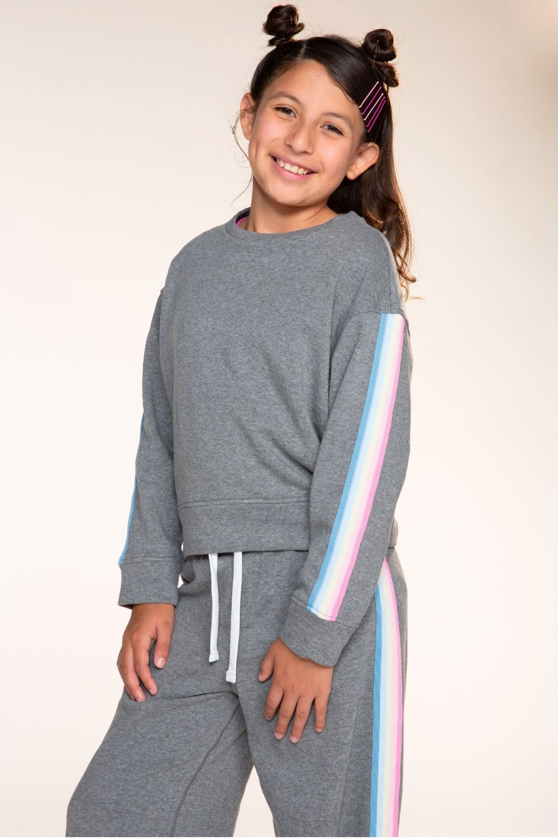 Cloud Soft French Terry Everyday Sweatshirt - Dusty Pink Blue Ivory Pink Stripe - NEW!