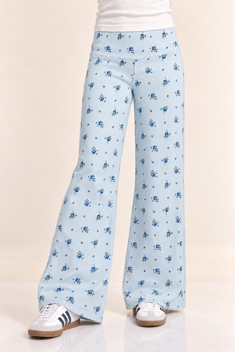 Super Stretch Soft Denim Wide Leg Jegging - Light Blue Denim Floral - NEW!
