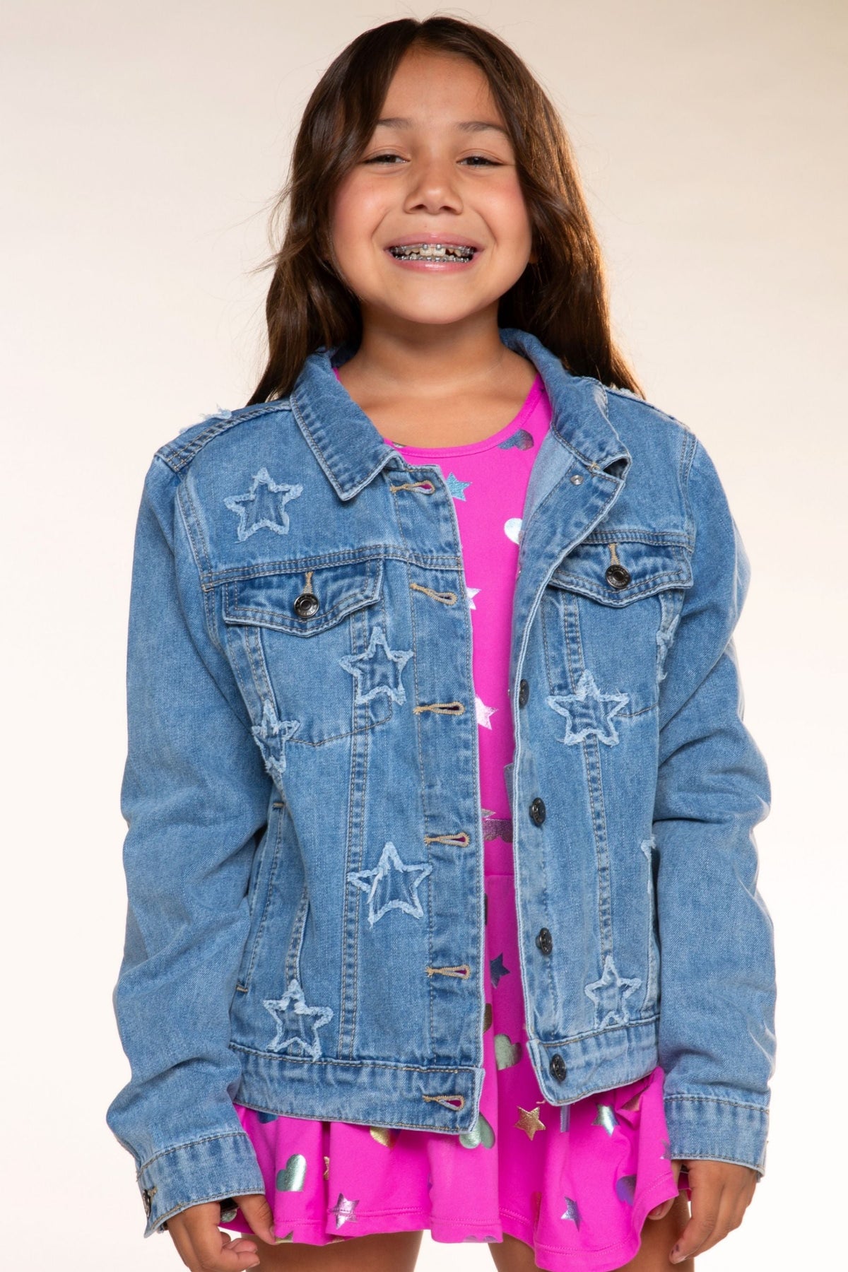The Perfect Denim Jacket - Medium Blue Wash Pink Floral - NEW!