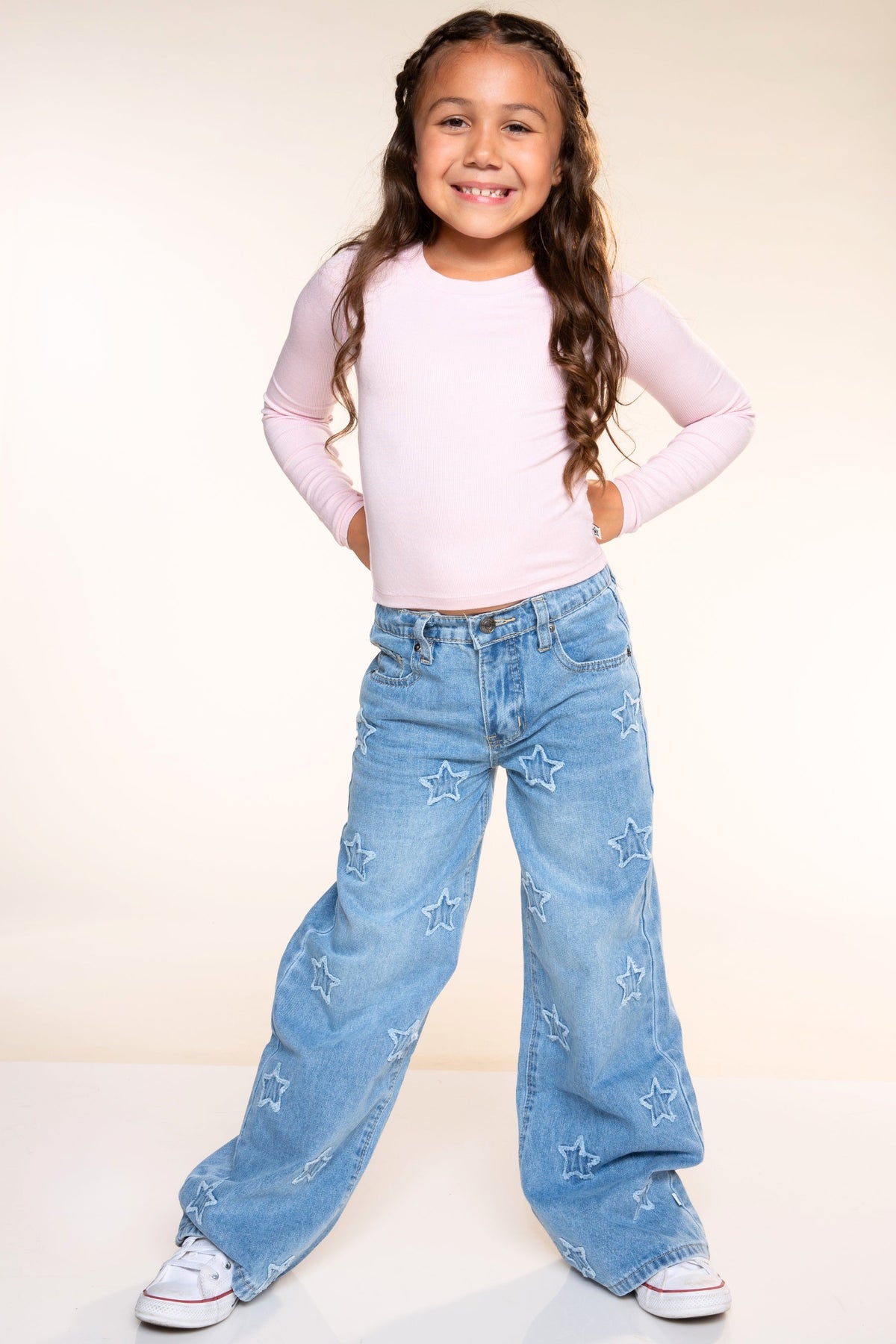 Relaxed Wide Leg Jeans - Medium Blue Wash Pink Floral - NEW!
