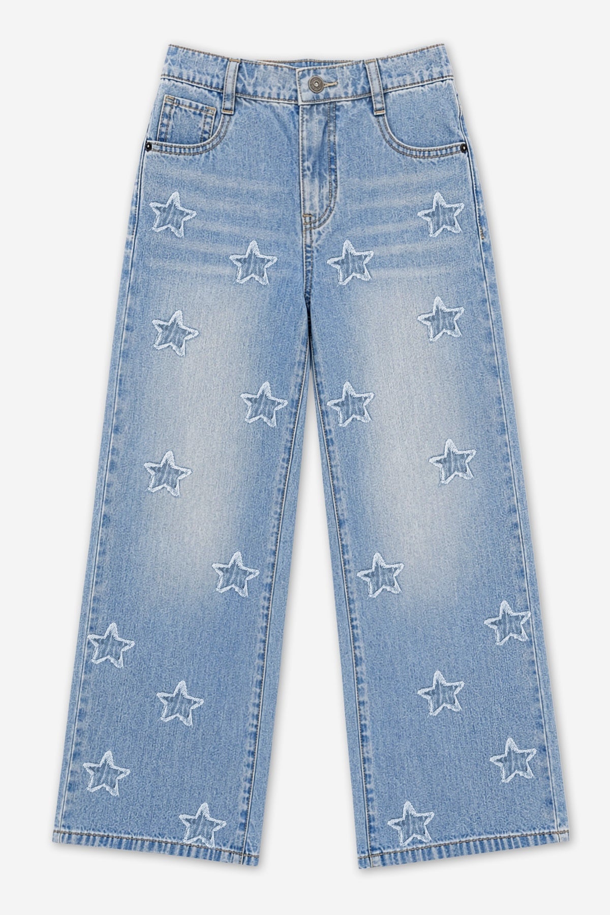 Relaxed Wide Leg Jeans - Medium Blue Wash Pink Floral - NEW!