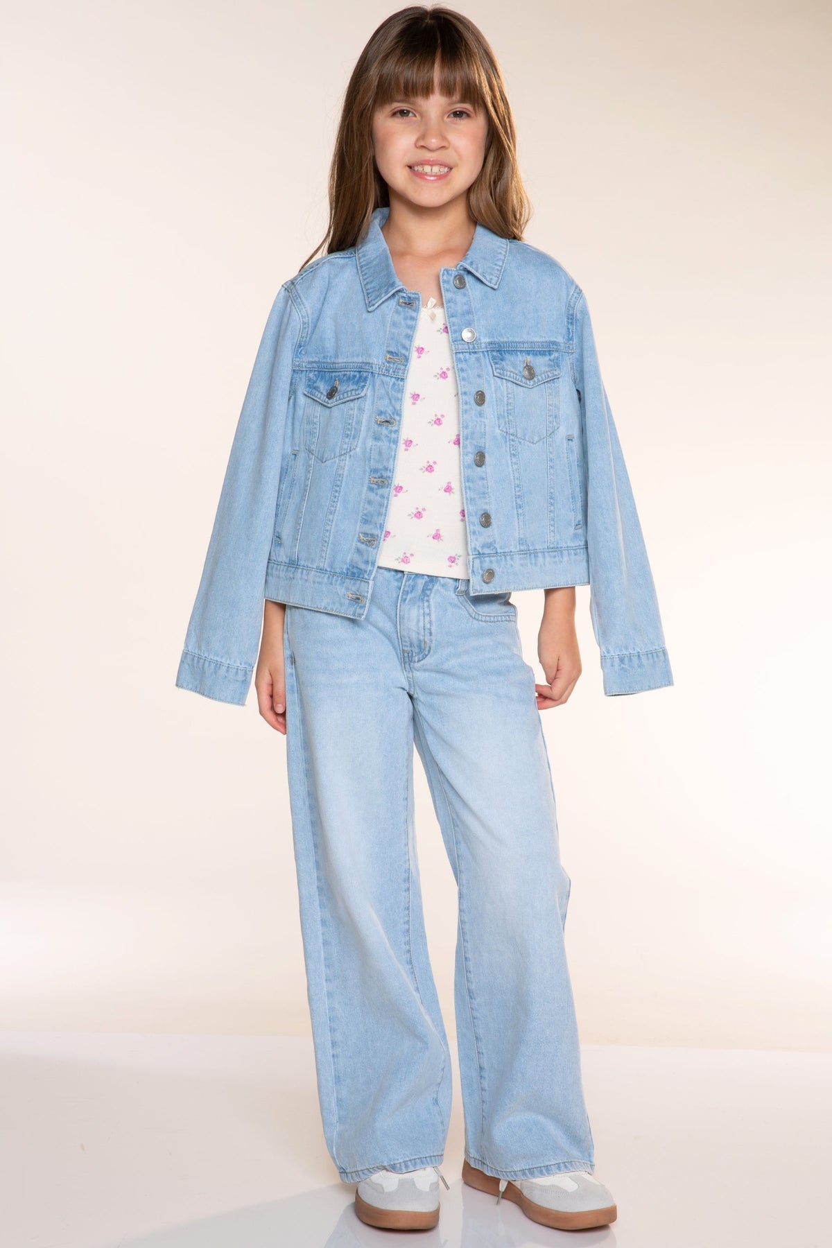Relaxed Wide Leg Jeans - Medium Blue Wash Pink Floral - NEW!
