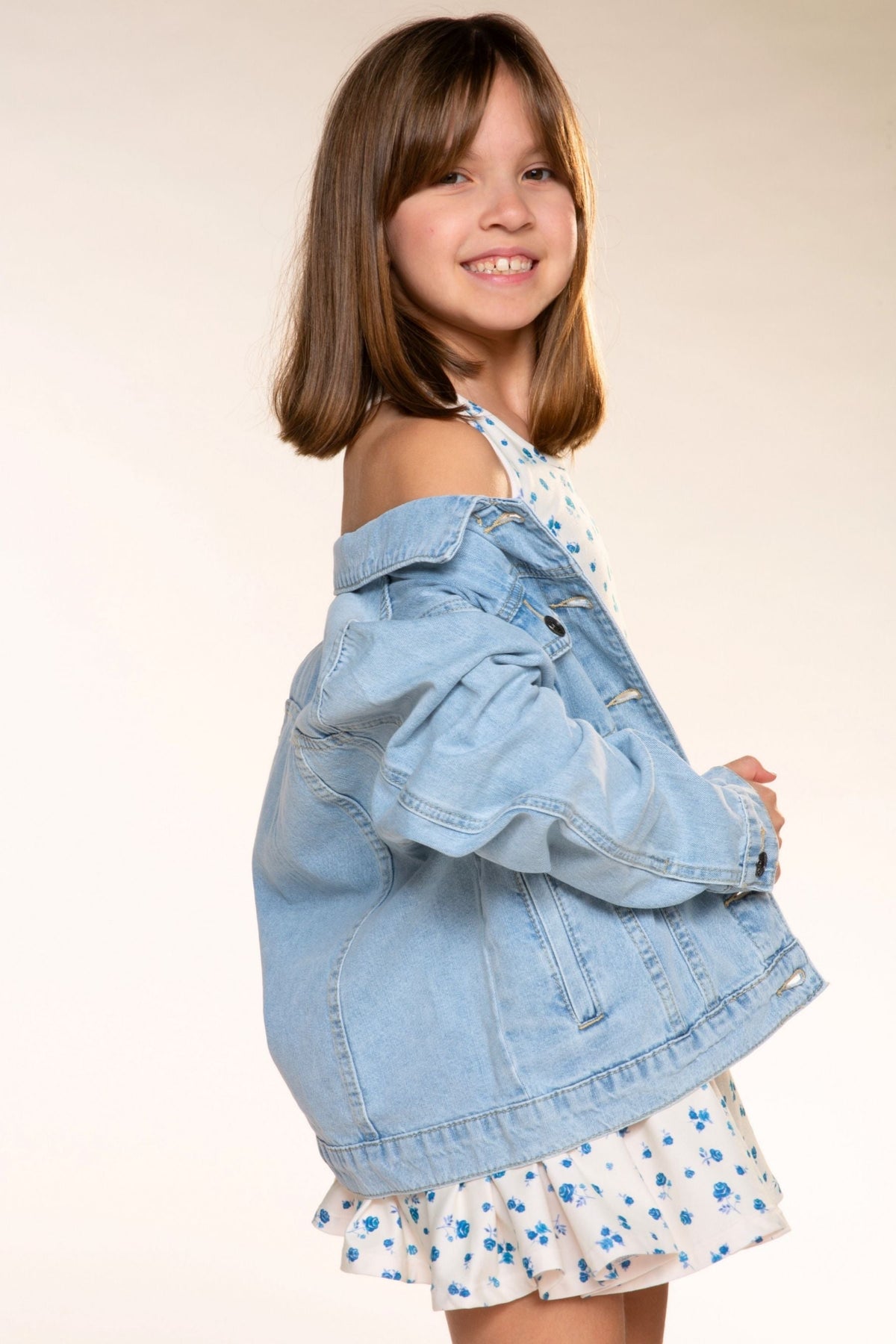 The Perfect Denim Jacket - Medium Blue Wash Pink Floral - NEW!