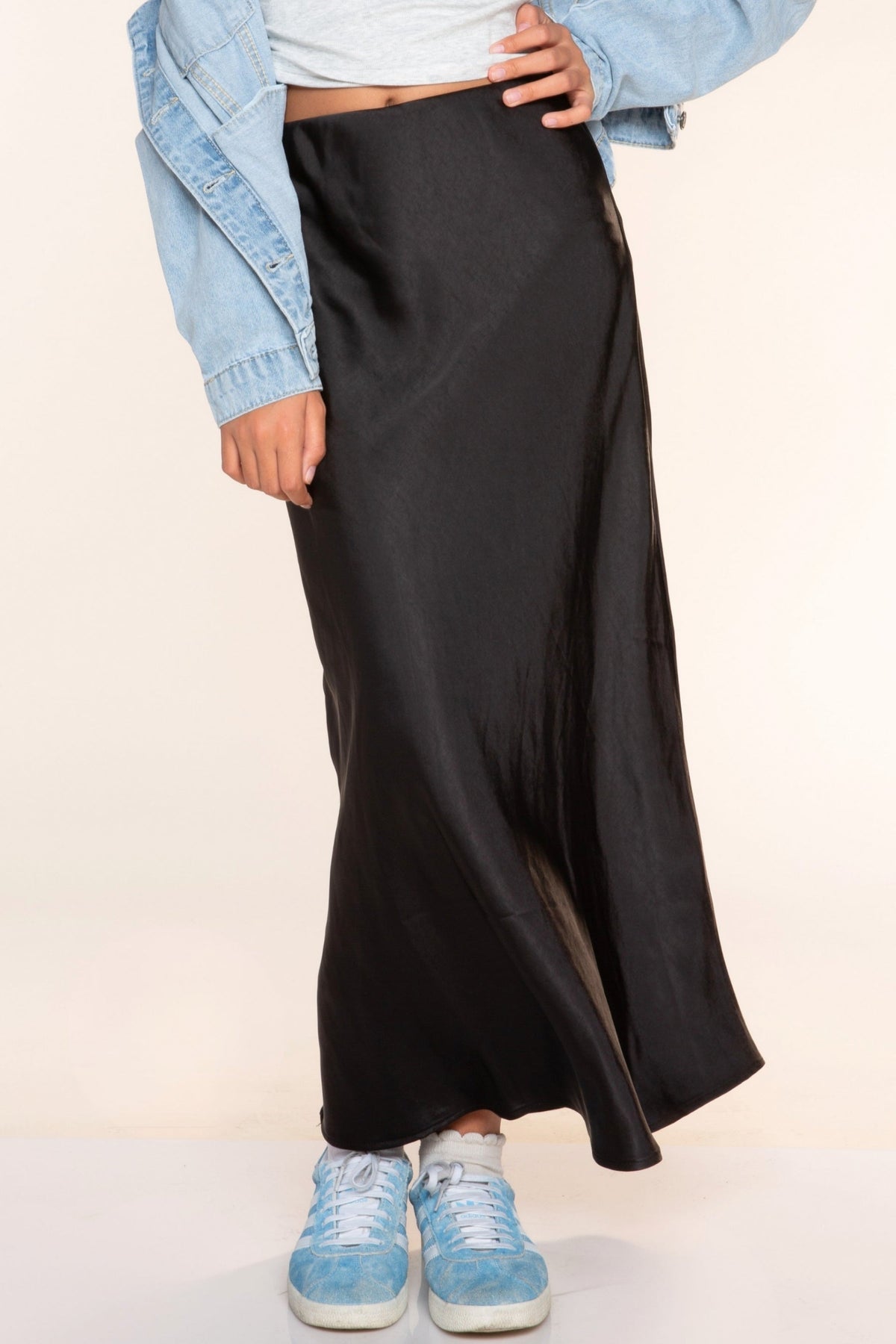 Washed Satin Maxi Skirt - Blue Ice - NEW!