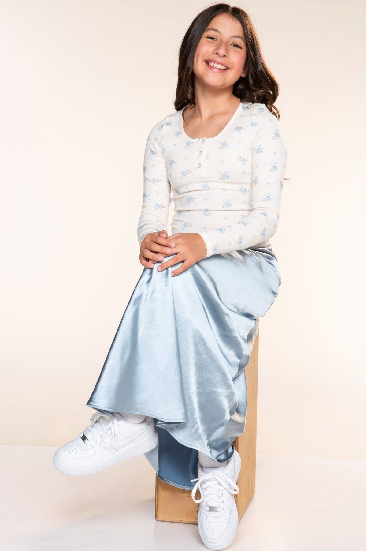 Washed Satin Maxi Skirt - Blue Ice - NEW!