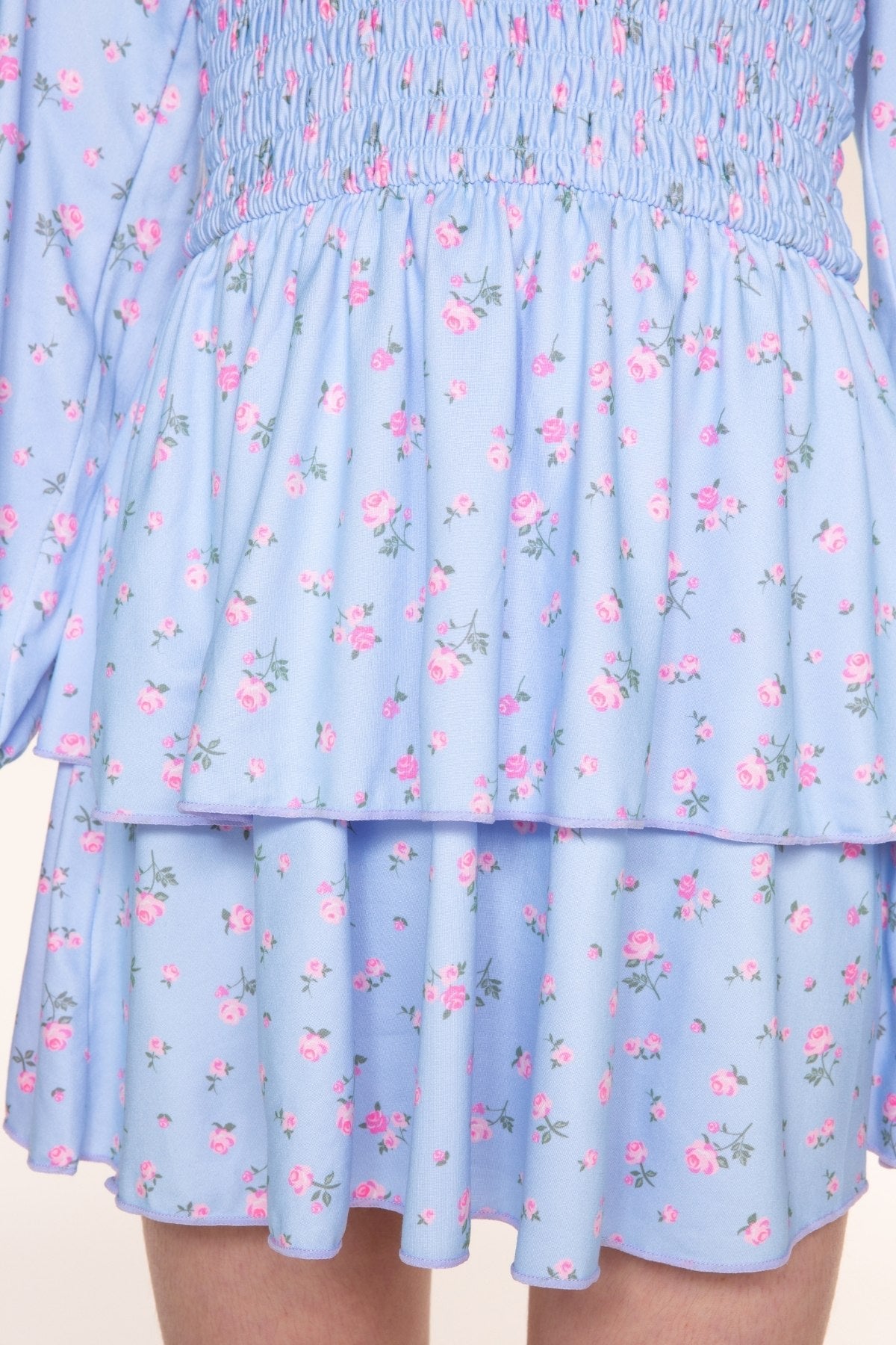 Simply Soft Long Sleeve Smocked Ruffle Skirt Dress - Light Blue Floral - NEW!
