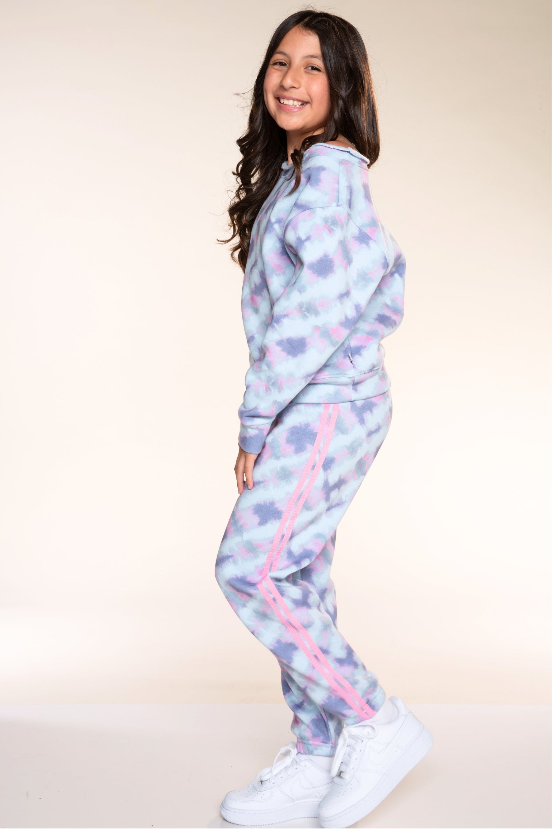Cloud Soft French Terry Twill Trim Sweatpant - Ice Blue Pink Denim Tie Dye - NEW!