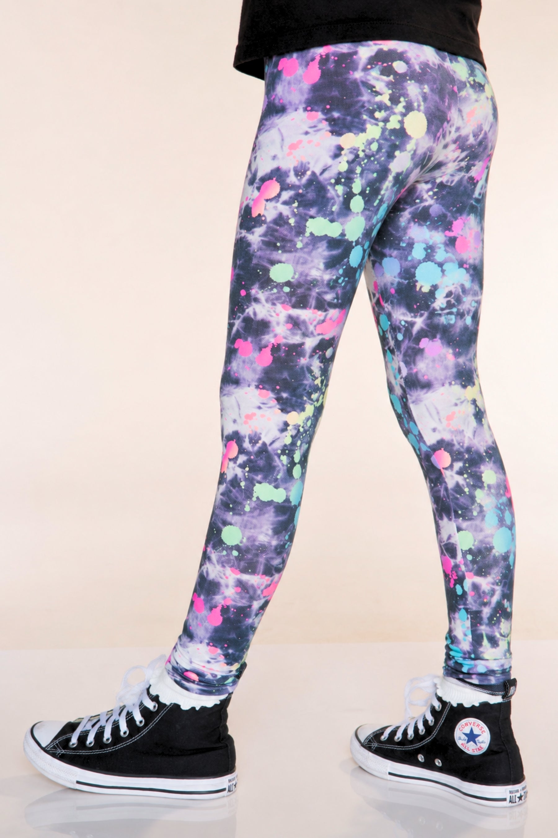 Simply Soft Long Legging. - Black Tie Dye Rainbow Splatter - NEW!
