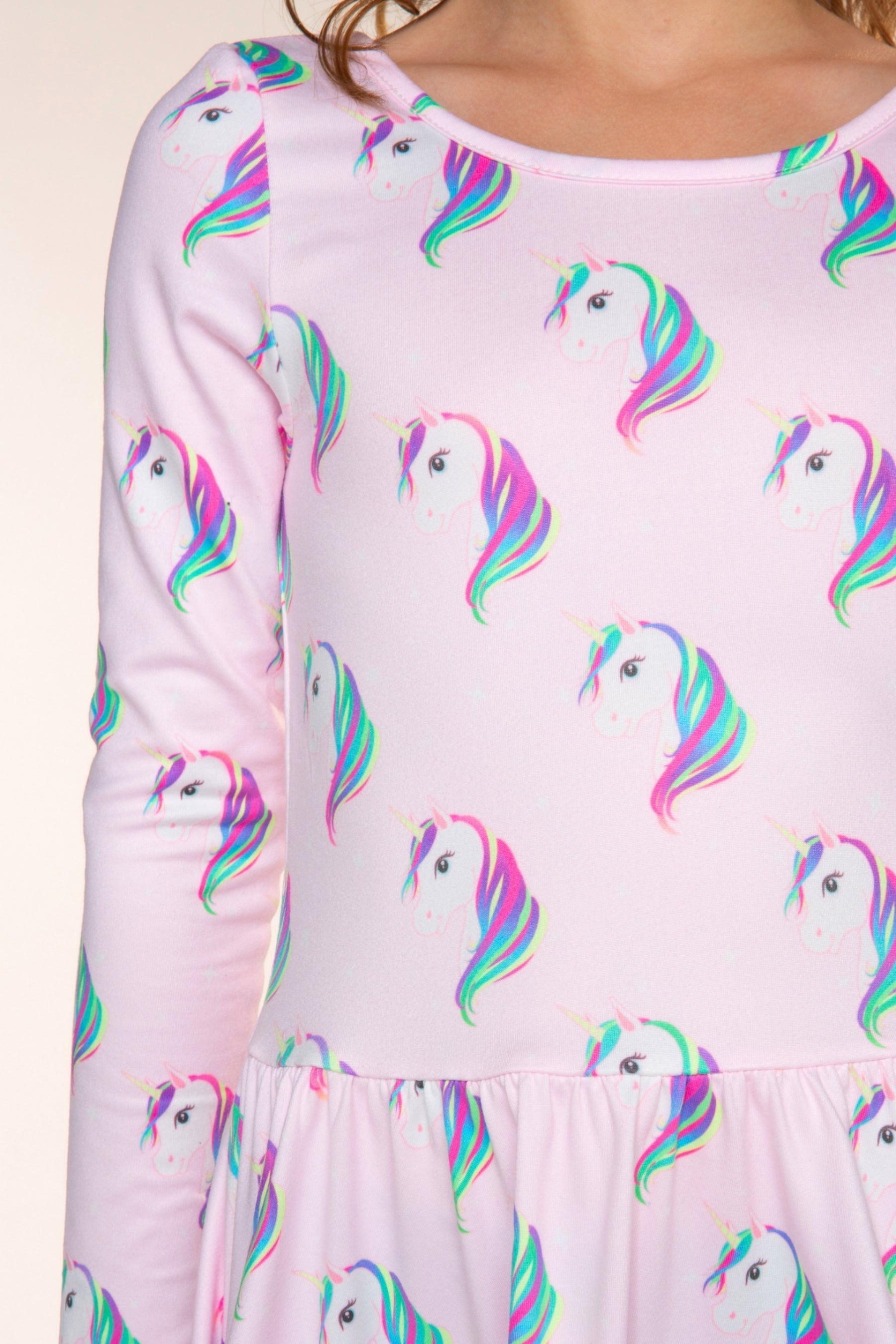 Simply Soft Long Sleeve Scoop Back Be Happy Dress - Pink Rainbow Unicorn - NEW!