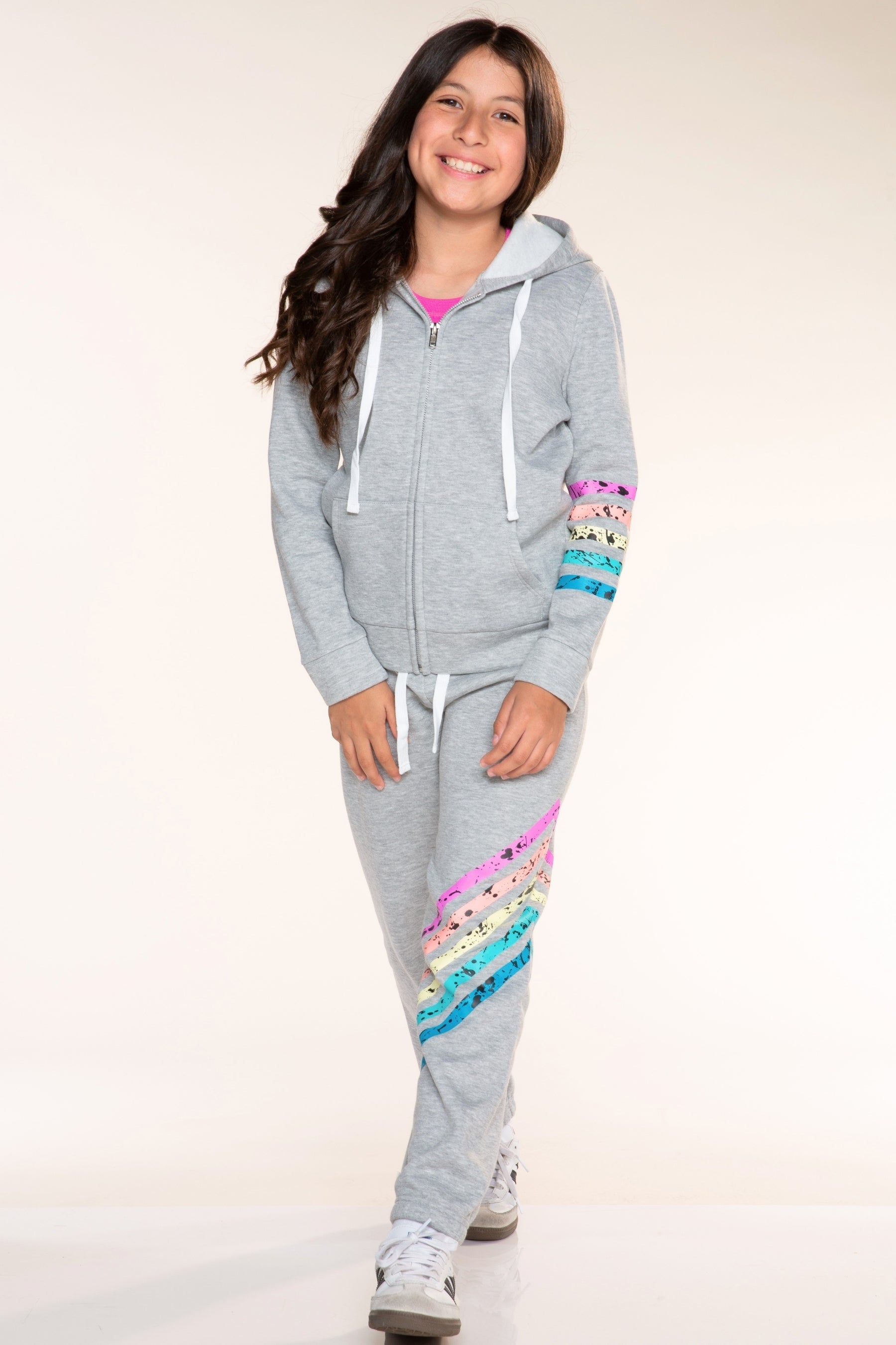 Cloud Soft French Terry Easy Zip Hoodie - Heather Grey Rainbow - NEW!