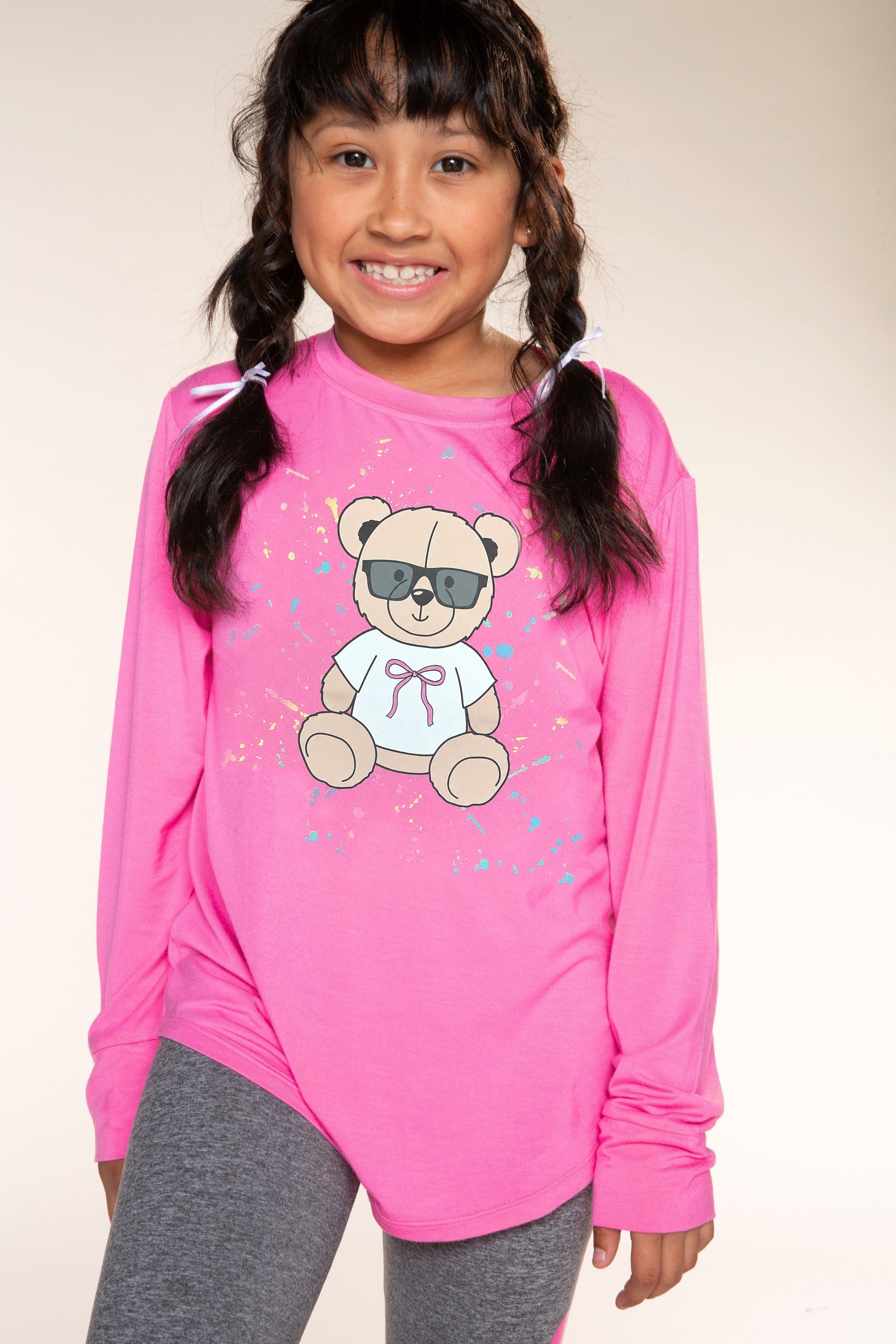 Modal Long Sleeve Shirttail Top - Black Rose Gold Glitter