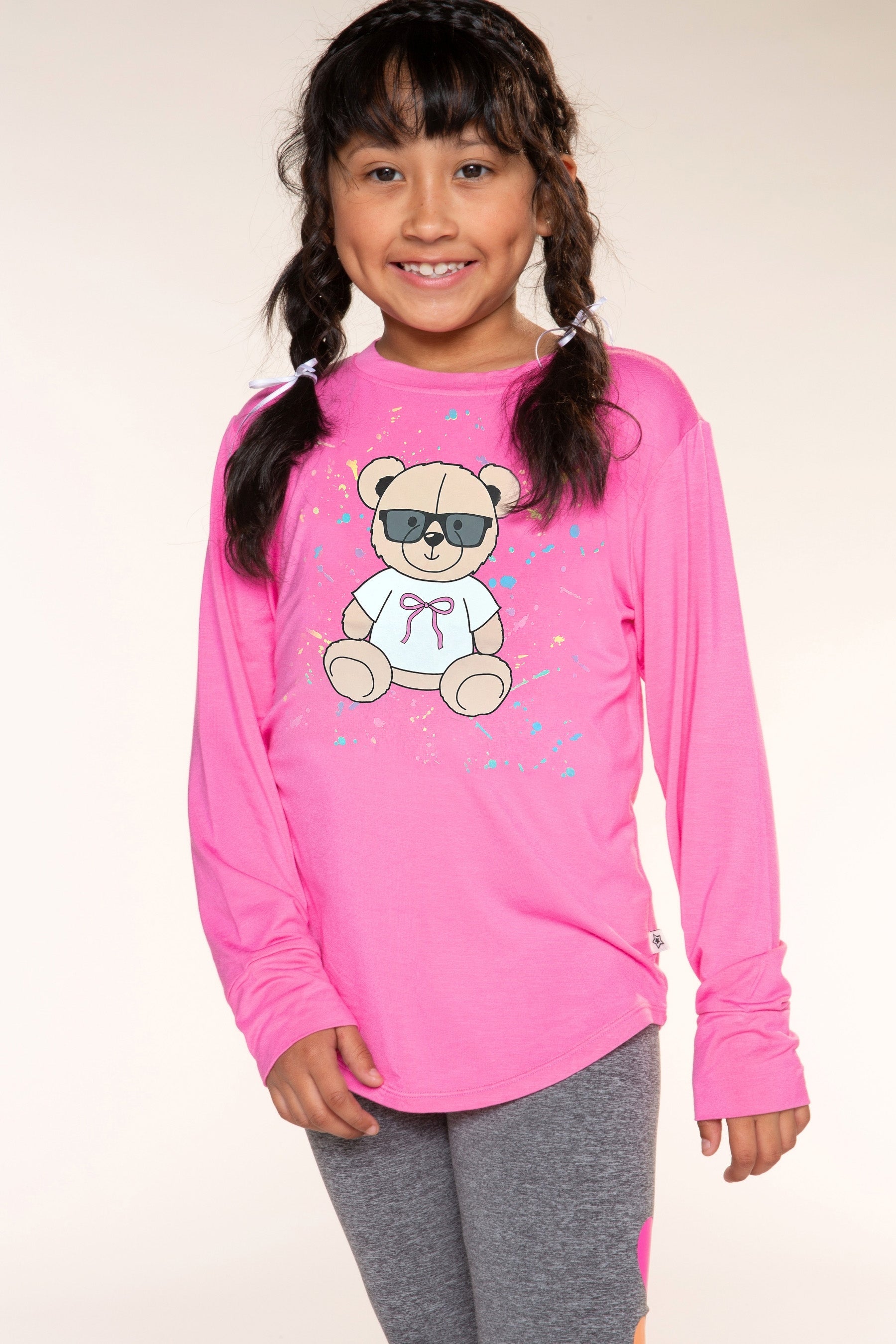 Modal Long Sleeve Shirttail Top - Black Rose Gold Glitter