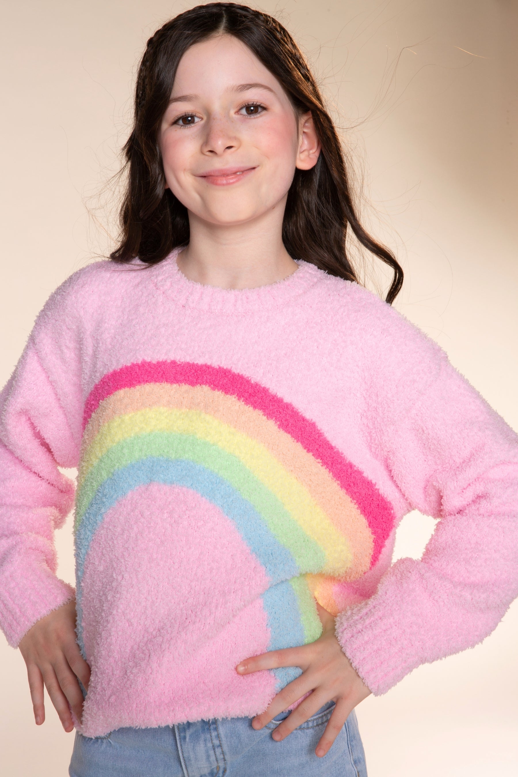 2 Pack Cloud Plush Crew Neck Sweater - Pink Rainbow | Dusty Blue Pink Star - NEW!