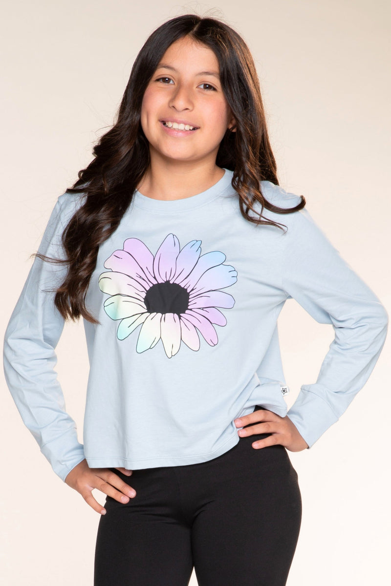 Washed Cotton Long Sleeve Easy Tee - Cloud Denim Ombre Floral - NEW!