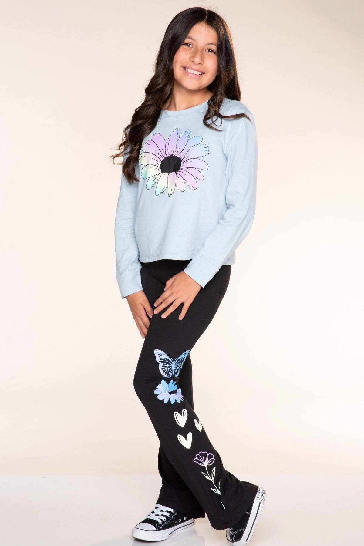 Washed Cotton Long Sleeve Easy Tee - Charcoal Pink Sketch Emojis - NEW!