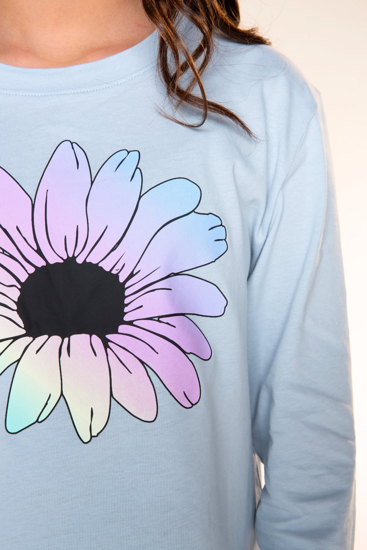 Washed Cotton Long Sleeve Easy Tee - Charcoal Pink Sketch Emojis - NEW!