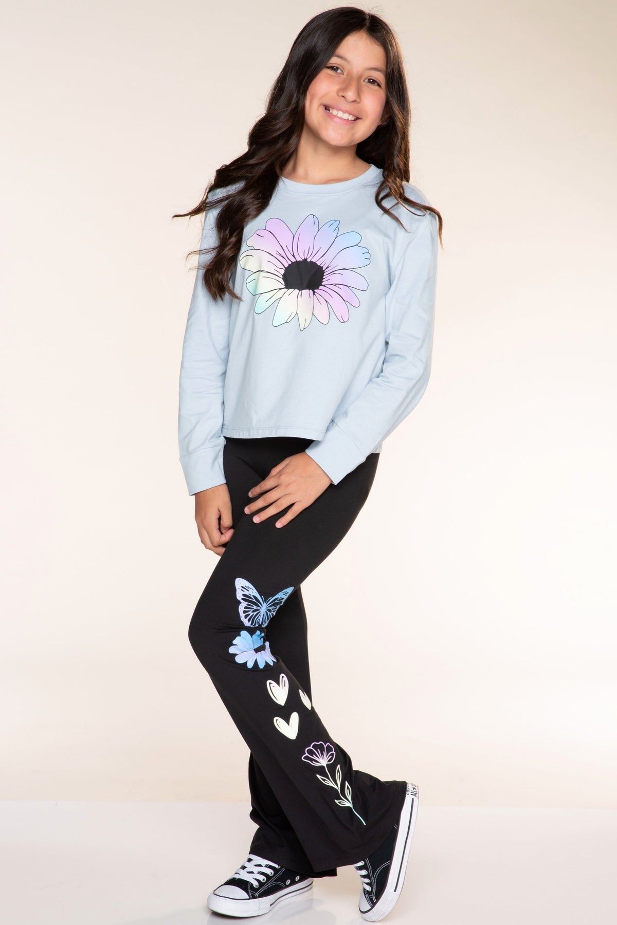 Washed Cotton Long Sleeve Easy Tee - Charcoal Pink Sketch Emojis - NEW!