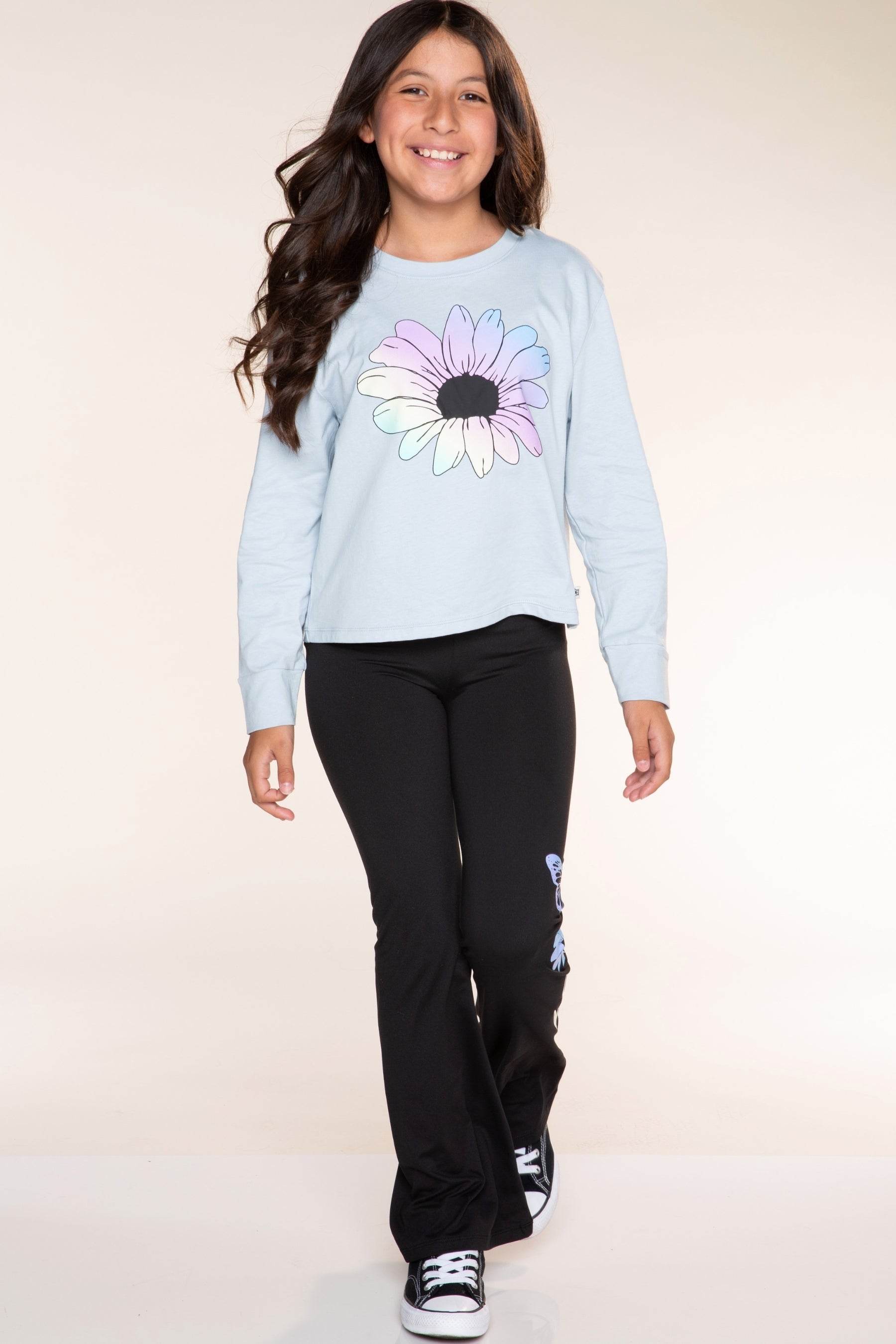 Washed Cotton Long Sleeve Easy Tee - Charcoal Pink Sketch Emojis - NEW!