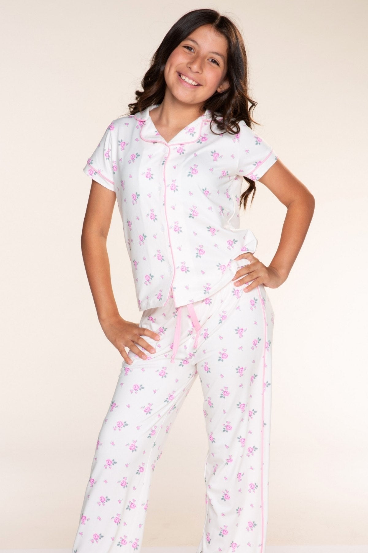 Simply Soft Button Down Tee & Karate Pant - Ivory Pink Floral - NEW!