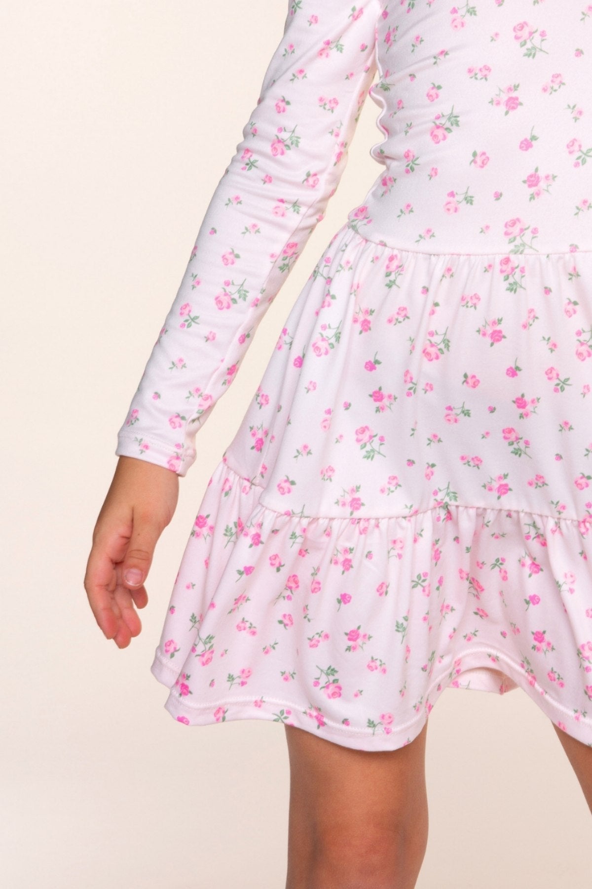 Simply Soft Long Sleeve Tiered Dress - Pink Ditsy Floral - NEW!